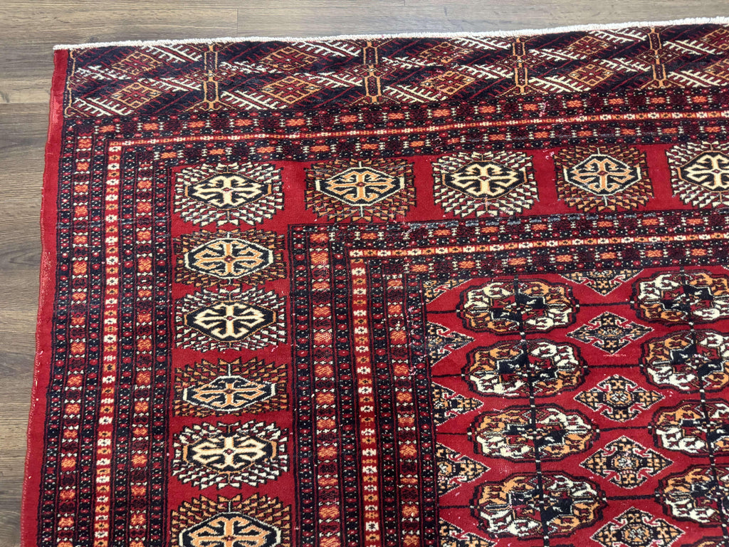 Bokhara Rug 9x12, Red Turkoman Rug, Pakistani Rug, Tribal Carpet, Wool Rug, Red Rug
