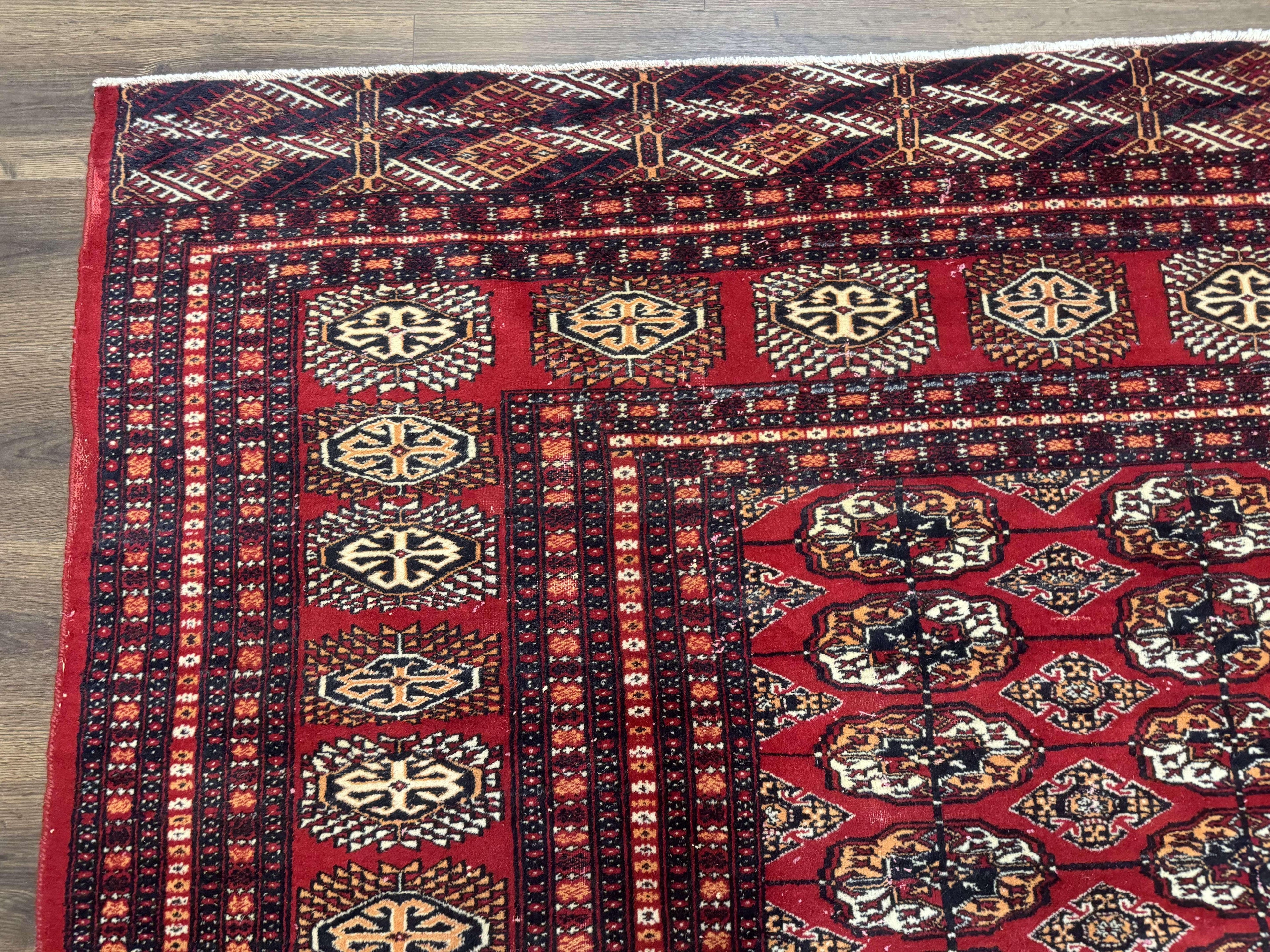 Bokhara Rug 9x12, Red Turkoman Rug, Pakistani Rug, Tribal Carpet, Wool Rug, Red Rug