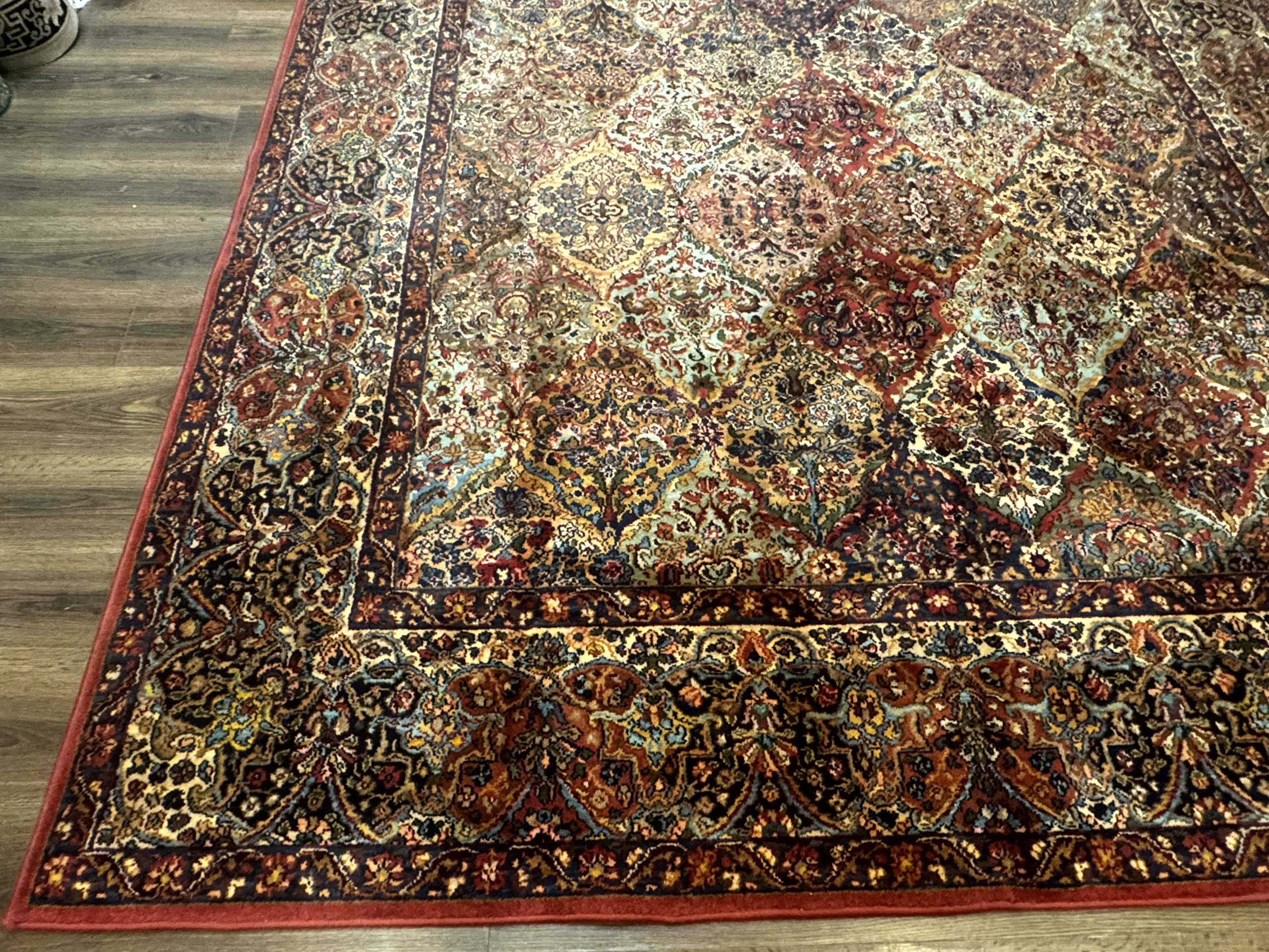 Square Karastan Multicolor Panel Kirman Rug #717, Rare Size 8.8 x 8.8, Original 700 Series, Wool