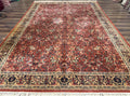 Persian Area Rug 8 x 11.6, Wool, Royal Hunting Scene, Vintage Couristan Rug, Red, Allover Pattern, Belgium Power Loomed