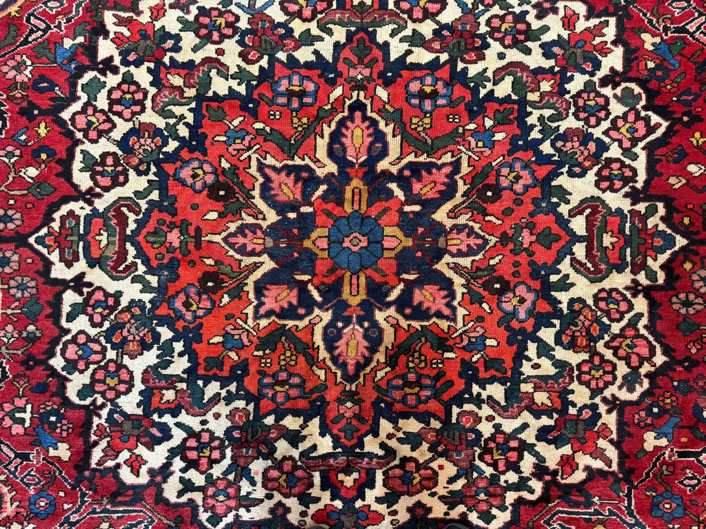 Rare Persian Bakhtiari Rug 10x13, Red, Semi Antique, Large Persian Carpet, Handmade