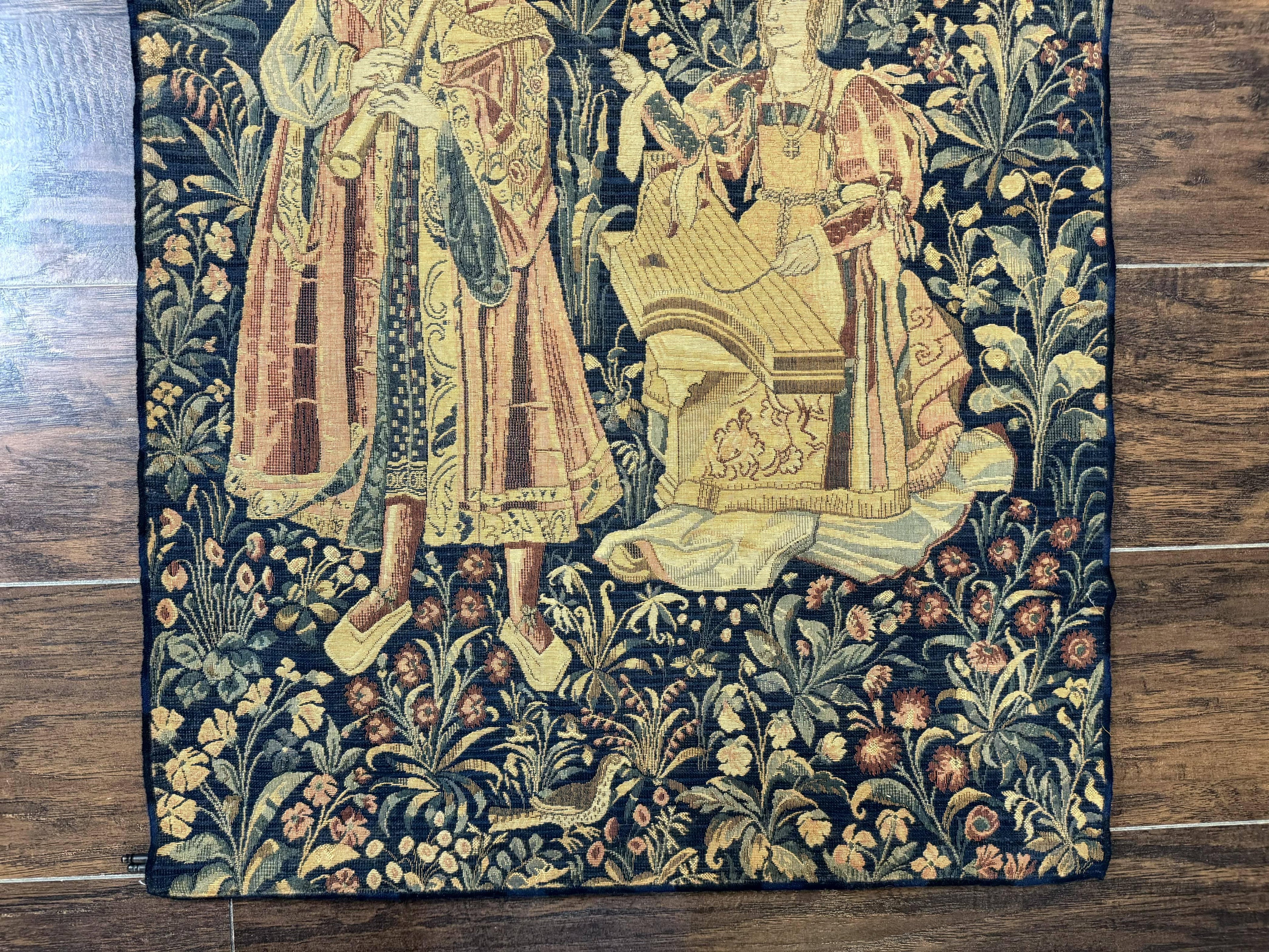 Vintage Belgium Tapestry 2x3 with Red, European Design, Flemish Tapestry
