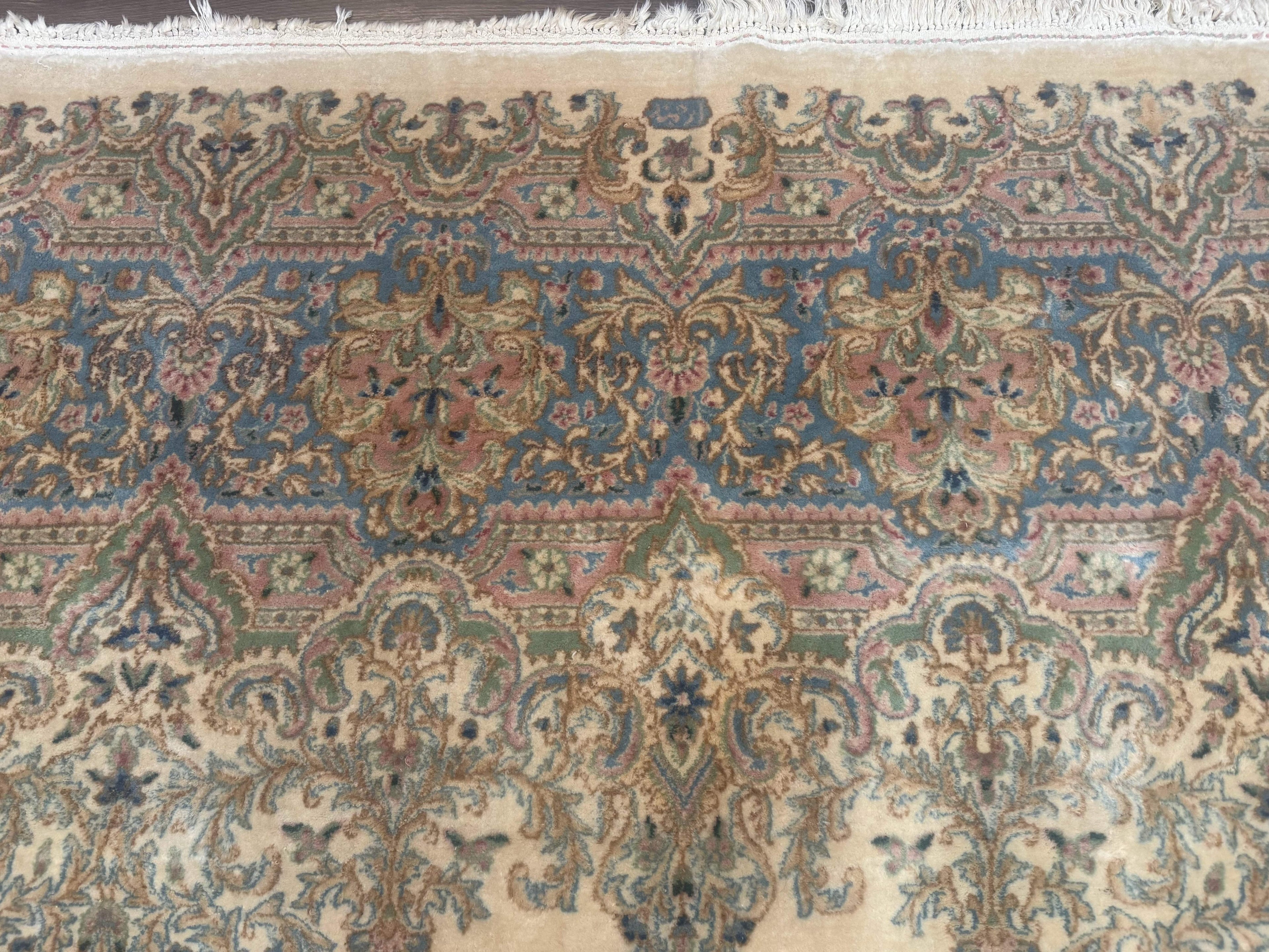 Palace Size Persian Kerman Rug 12x18, Floral Semi Open Field, Signed, Fine 240 KPSI