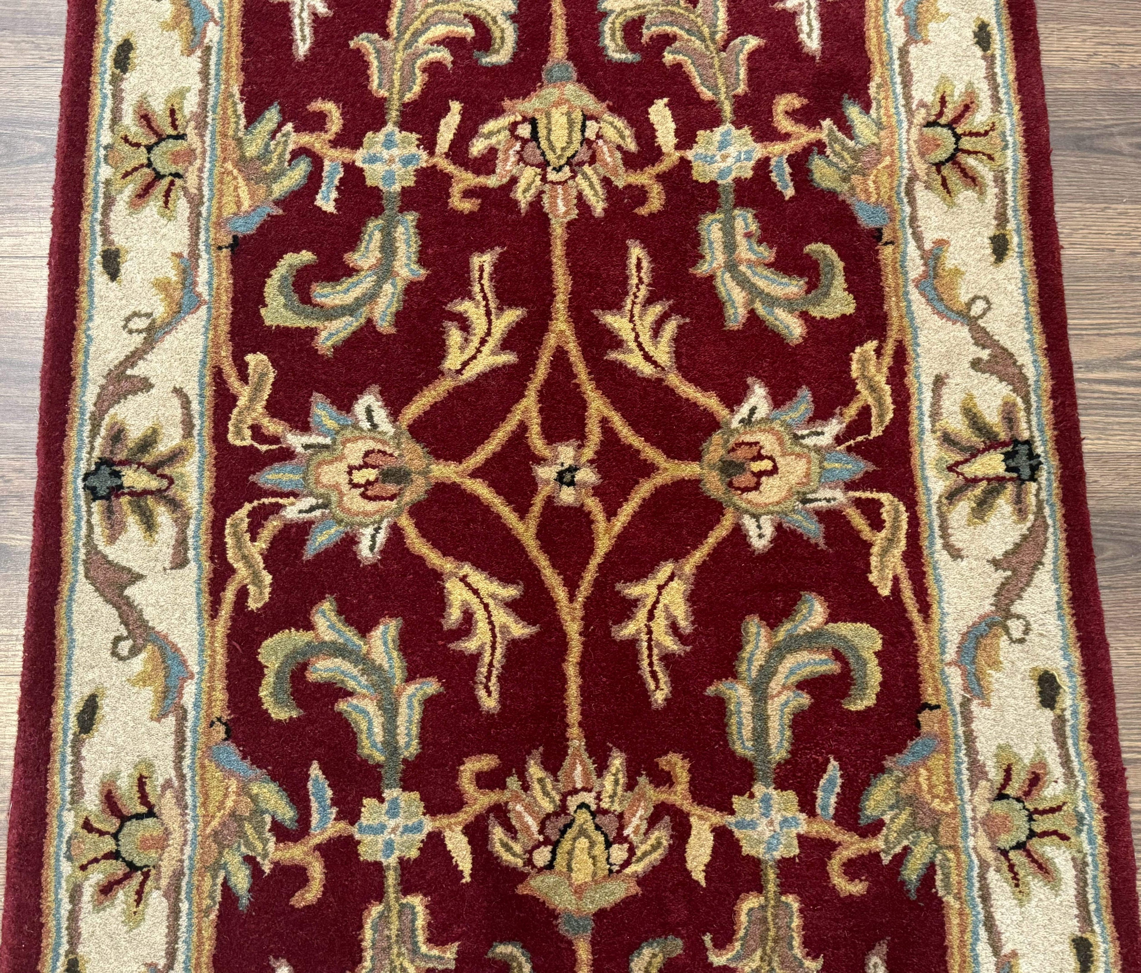 Small Floral Wool Rug 3x5, Safavieh Heritage Collection, Dark Red, Pair B