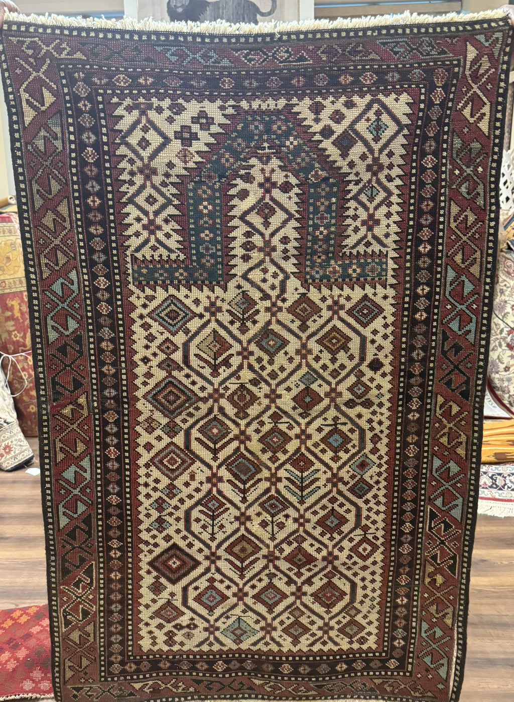 Antique Caucasian Shirvan Rug 3x5, Dagestan Prayer Rug, Collectible, Early 20th Century Rug