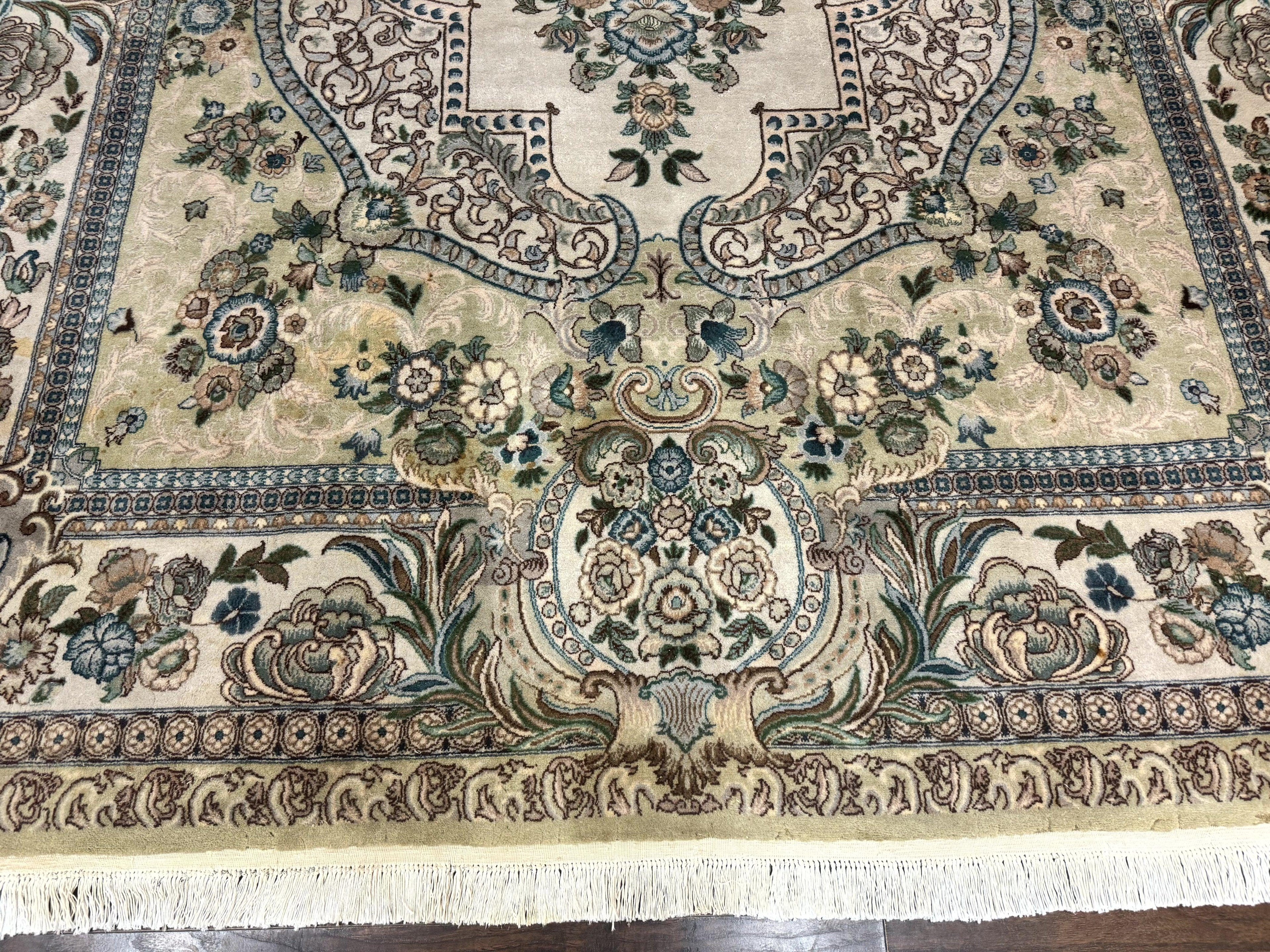 Pak Persian Rug 8 x 10.6, Elegant Oriental Carpet, Floral Medallion, Vintage Handmade Wool Rug, FIne 240 KPSI