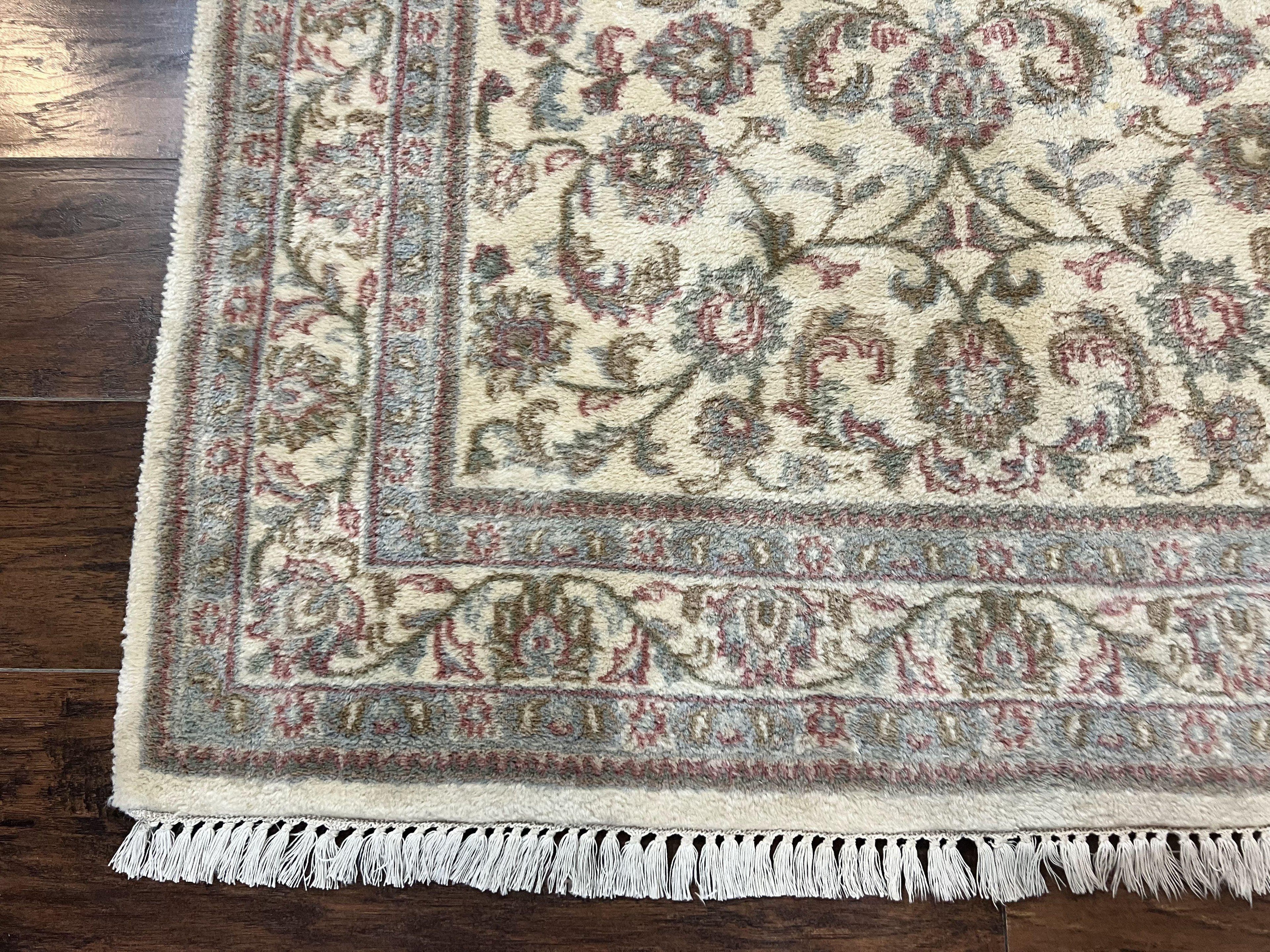 Indo Persian Rug 4x6, Vintage Handmade Wool Carpet, Floral Allover Pattern, Beige, Pair A