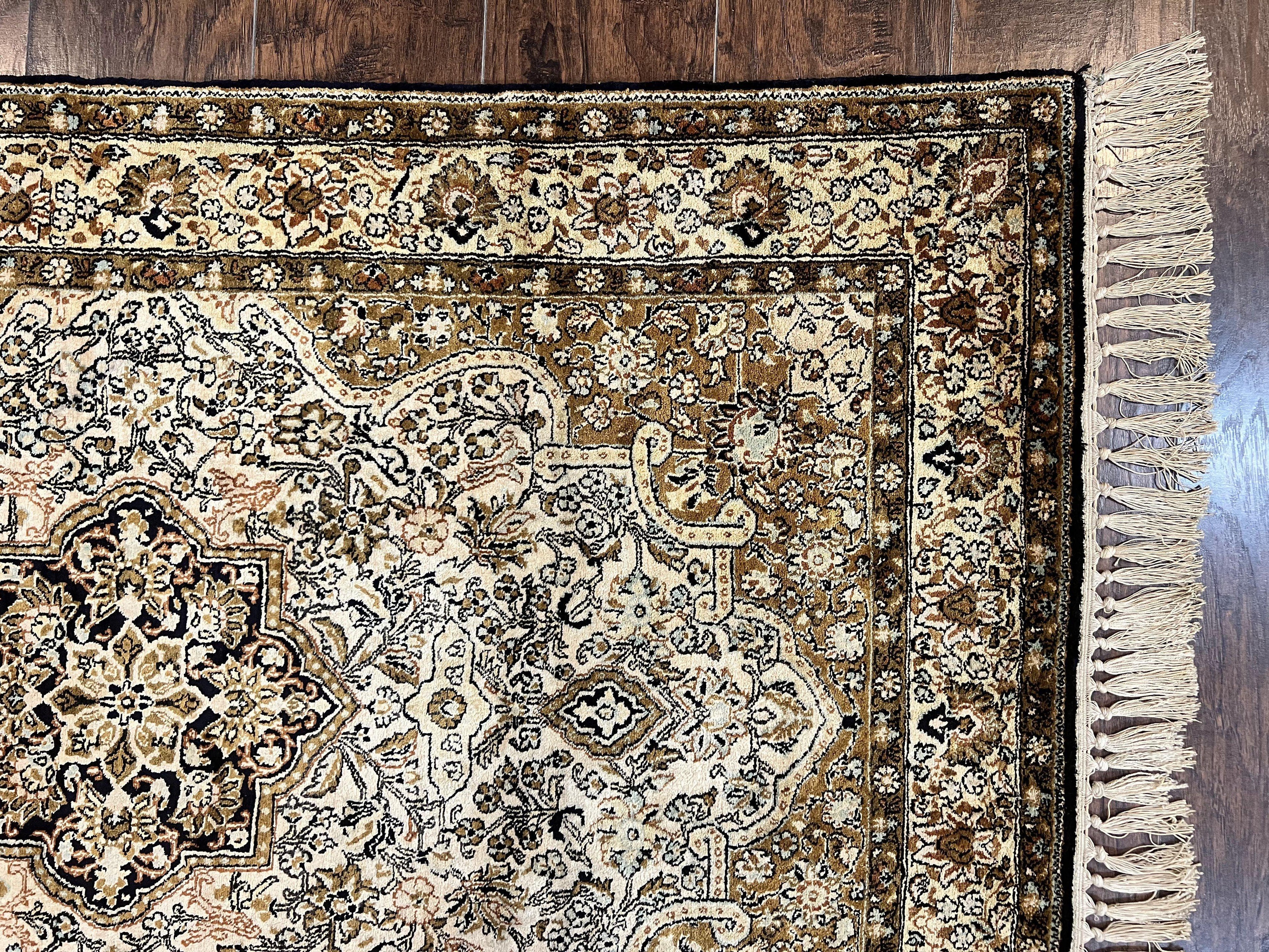 Persian Qum Silk Rug 3.5 x 5.5, Floral Medallion, Very Fine 350 KPSI, Handmade Silk on Silk Rug, Vintage