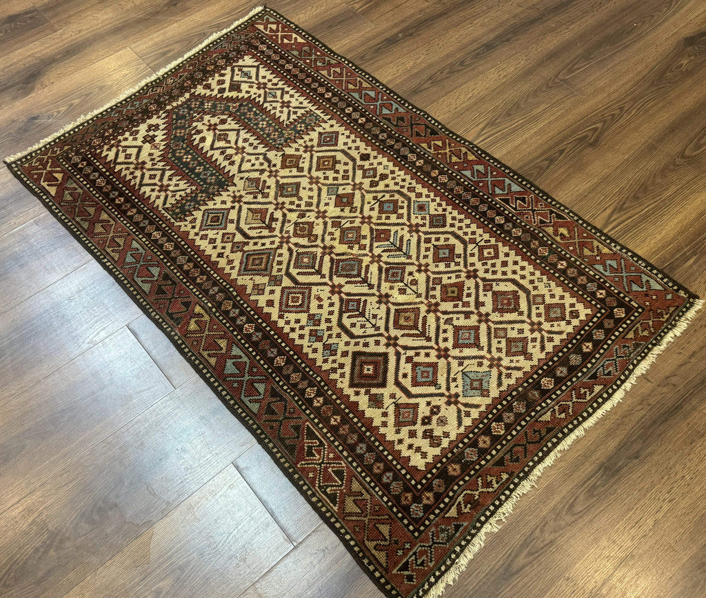 Antique Caucasian Shirvan Rug 3x5, Dagestan Prayer Rug, Collectible, Early 20th Century Rug