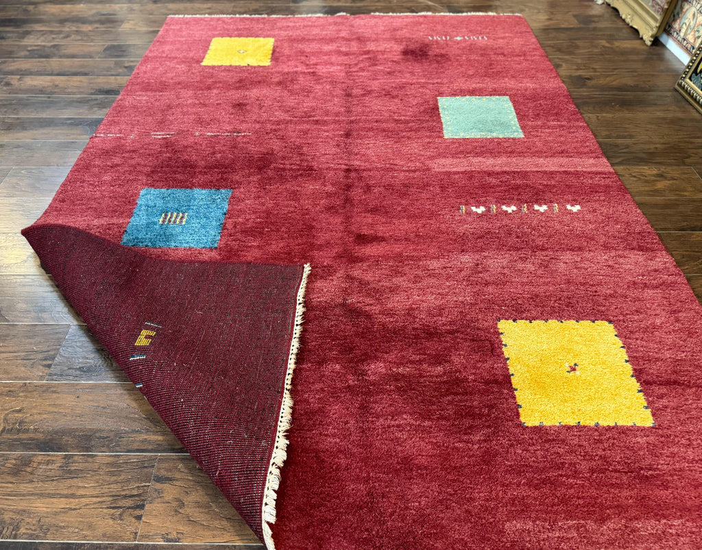 Modern Indo Persian Gabbeh Rug 7x10, Red, Tribal Area Rug