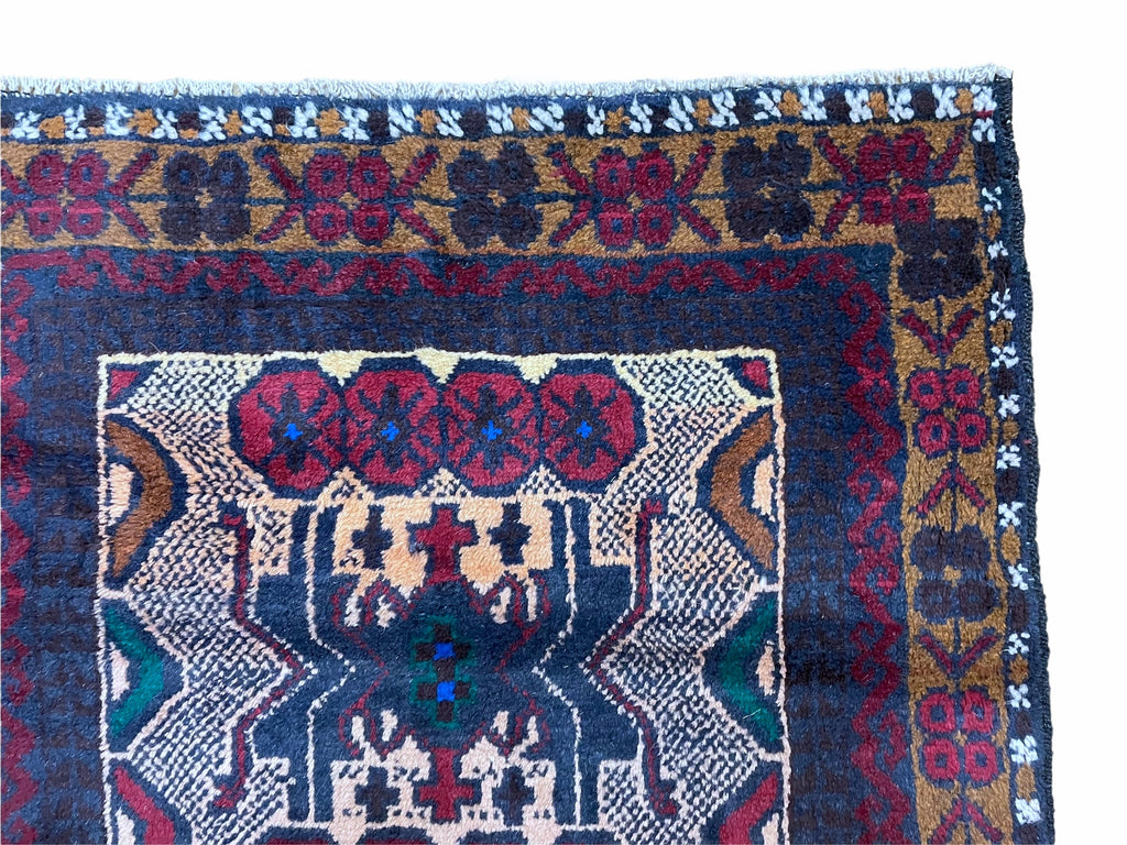 3 X 5 Vintage Handmade Tribal Wool Rug Balouchi Rug Afghan Rug Red Beige Nice