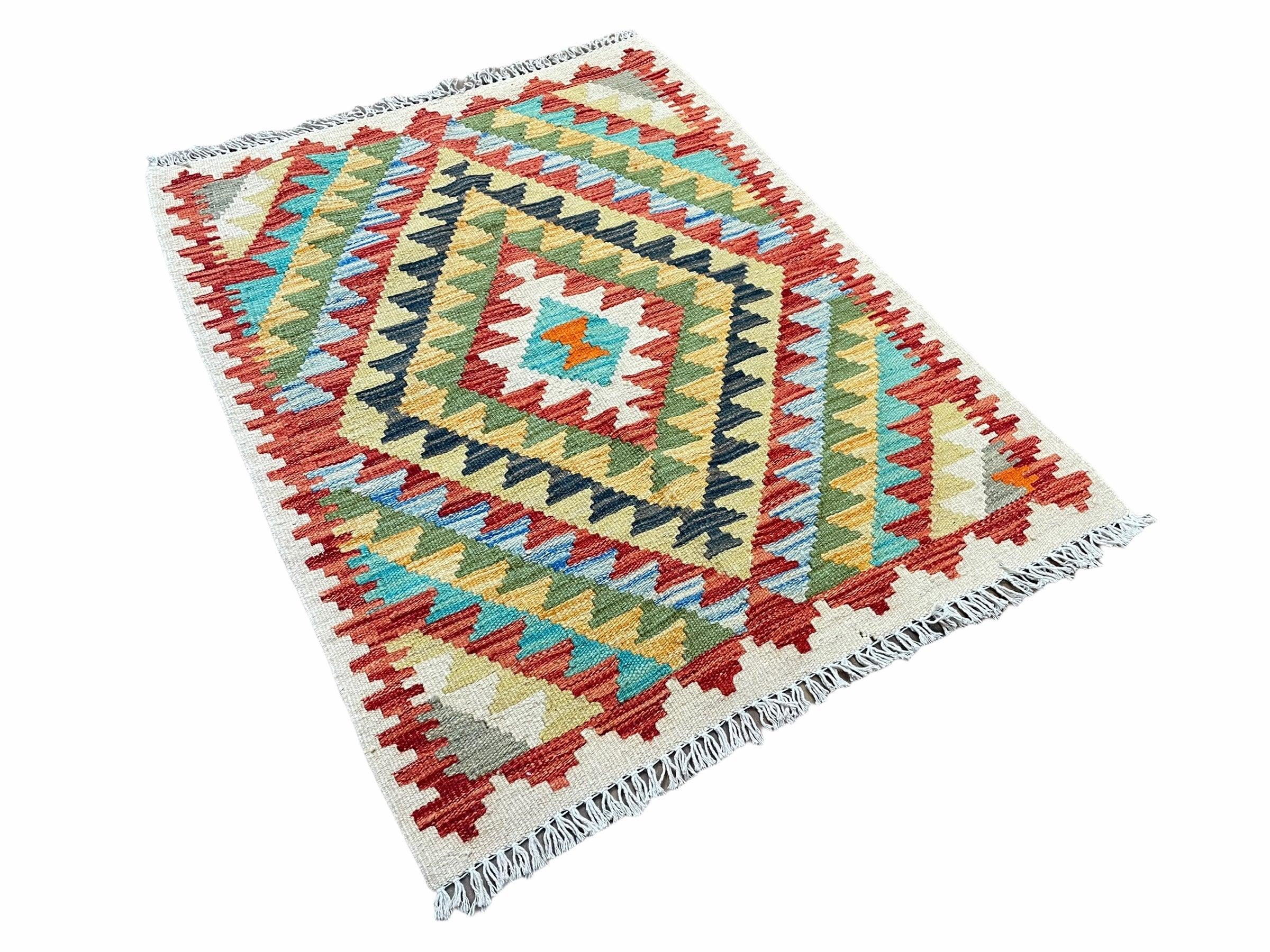 Small Kilim Rug 2x3 Colorful Turkish Kilim Accent Rug New Flatweave Wool Kilim Chobi Kilim Diamond Zigzag Playroom Rug