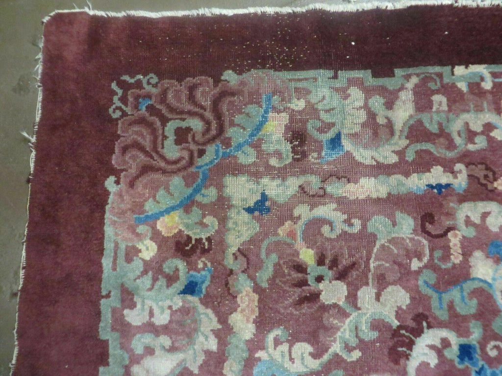 8' X 10' Vintage Handmade Chinese Art Deco Peking Nichols Wool Rug Flowers Nice