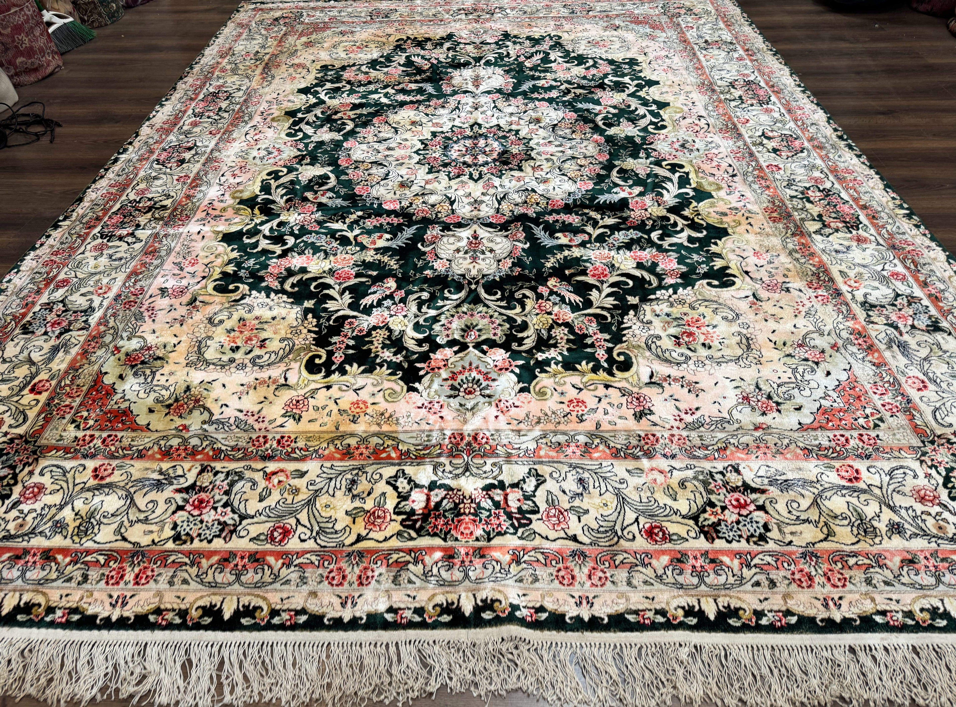 Silk Indian Kashmiri Rug 9x12, Vintage Hand Knotted Carpet