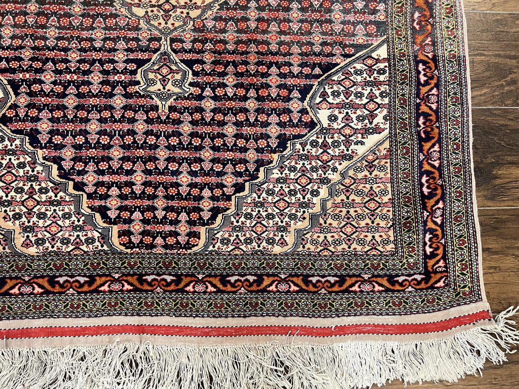 Afghan Rug 4x5, Wool with Silk Highlights, Very Fine Hand Knotted Vintage Oriental Carpet, Herati Pattern, Persian Rug, Bidjar Rug, 400 KPSI