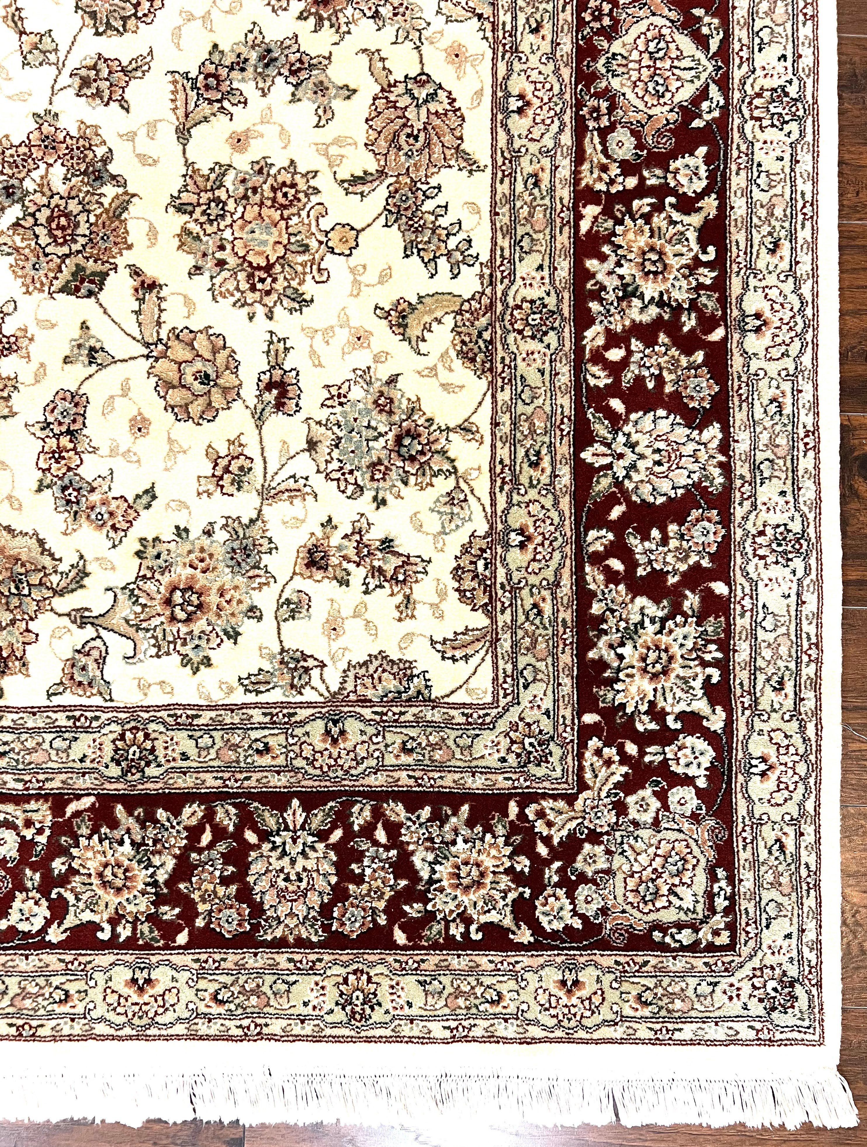 Pak Persian Rug 6x9, Floral Allover Carpet 6 x 9 ft, Cream and Maroon Hand Knotted Wool and Silk Fine Oriental Rug, Traditional Vintage Rug