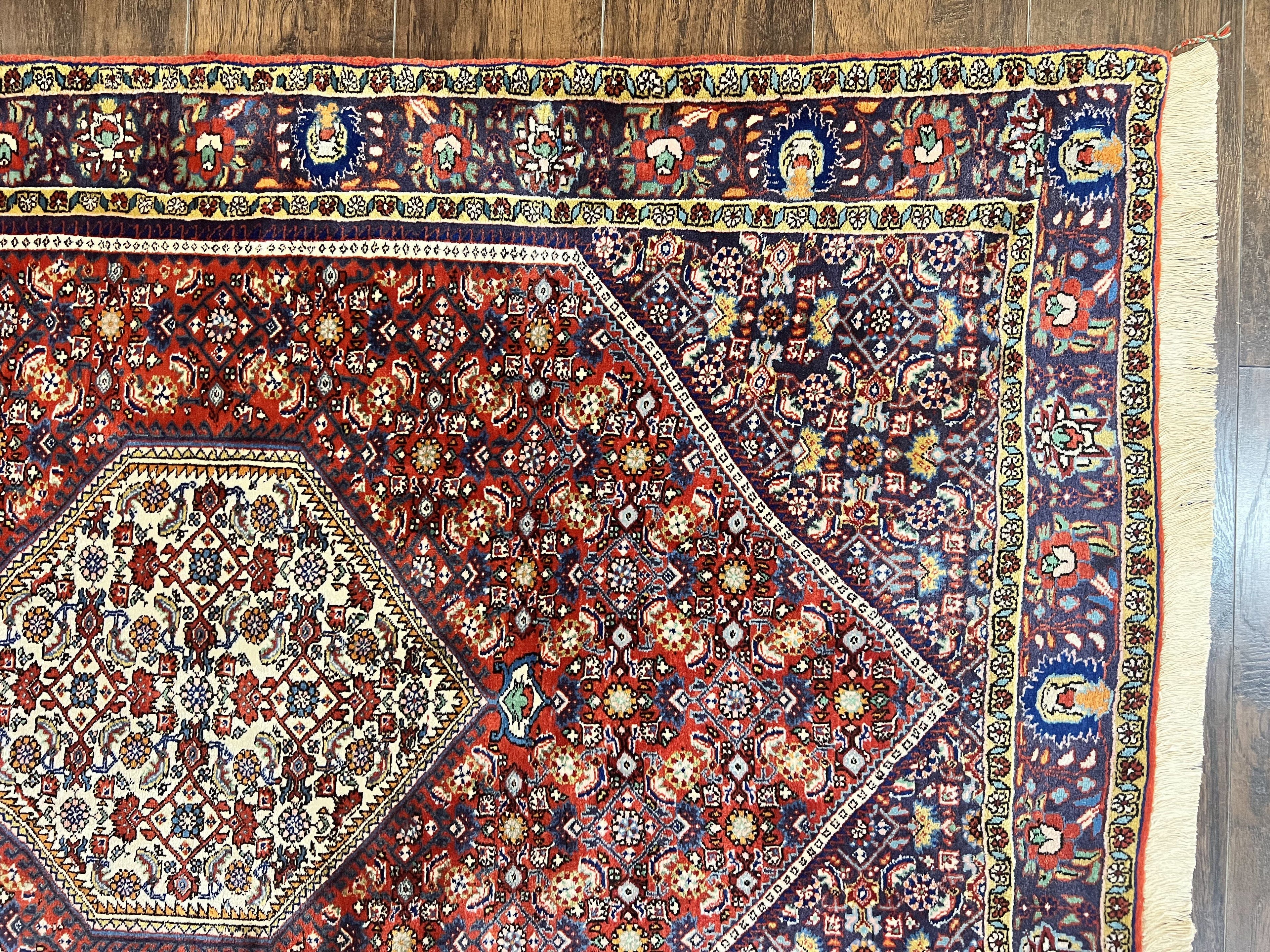 Persian Bidjar Rug 4x6, Handmade Oriental Carpet, Fine Weave, Herati Mahi Pattern, Vintage, Red, 300 KPSI
