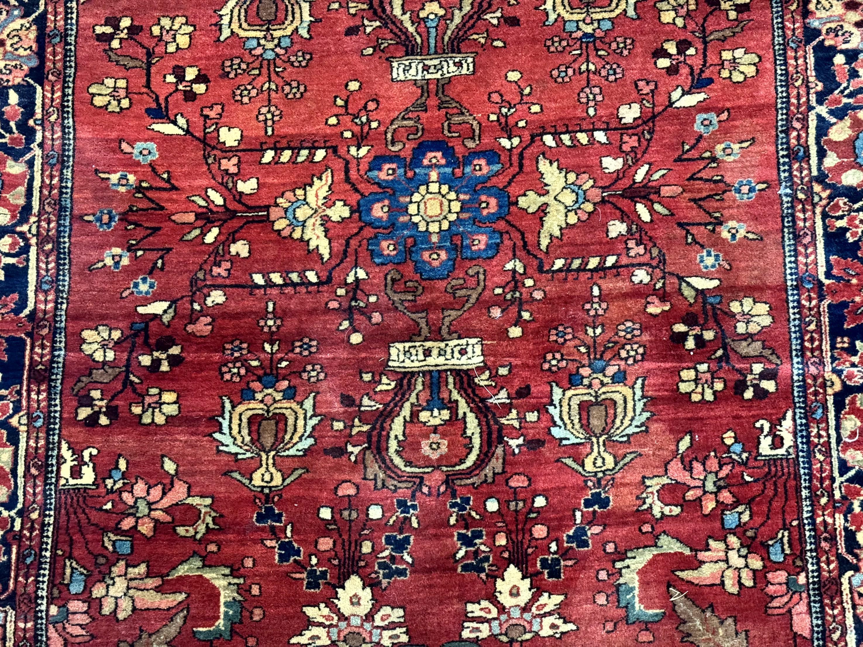 Antique Persian Farahan Sarouk Rug 3.6 x 5, Red, Floral, Traditional Rug, Fine 210 KPSI