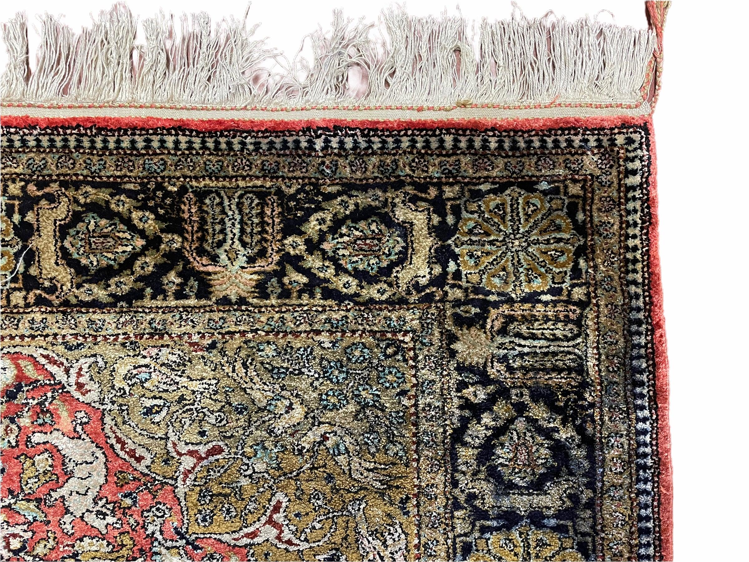 Persian Qum Silk Rug 3.8 x 5.6, Silk on Silk, Animal Pictorials, Fine 330 KPSI