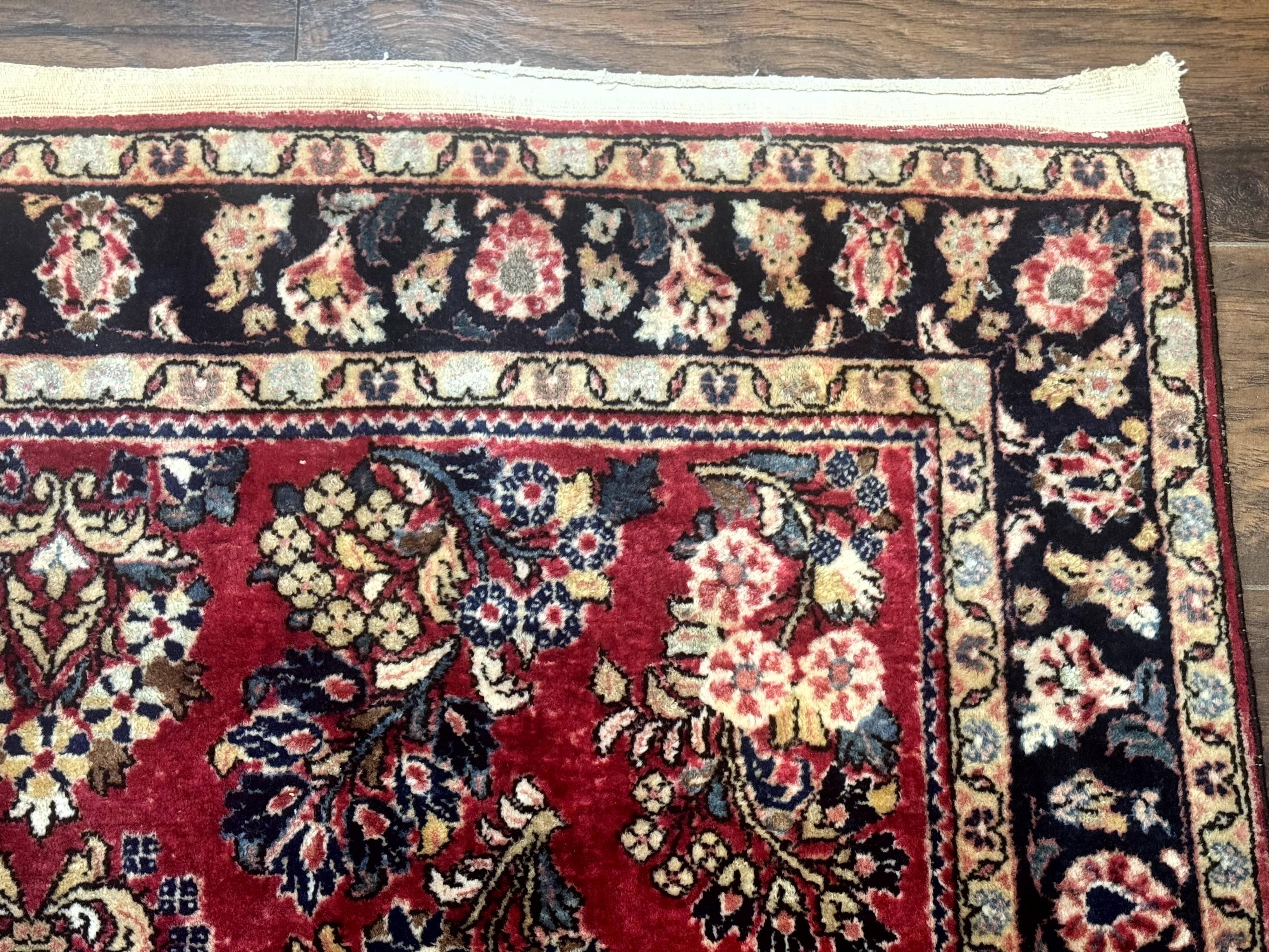 Antique Persian Sarouk Rug 4x7, Floral, Red 1920s Persian Wool Carpet