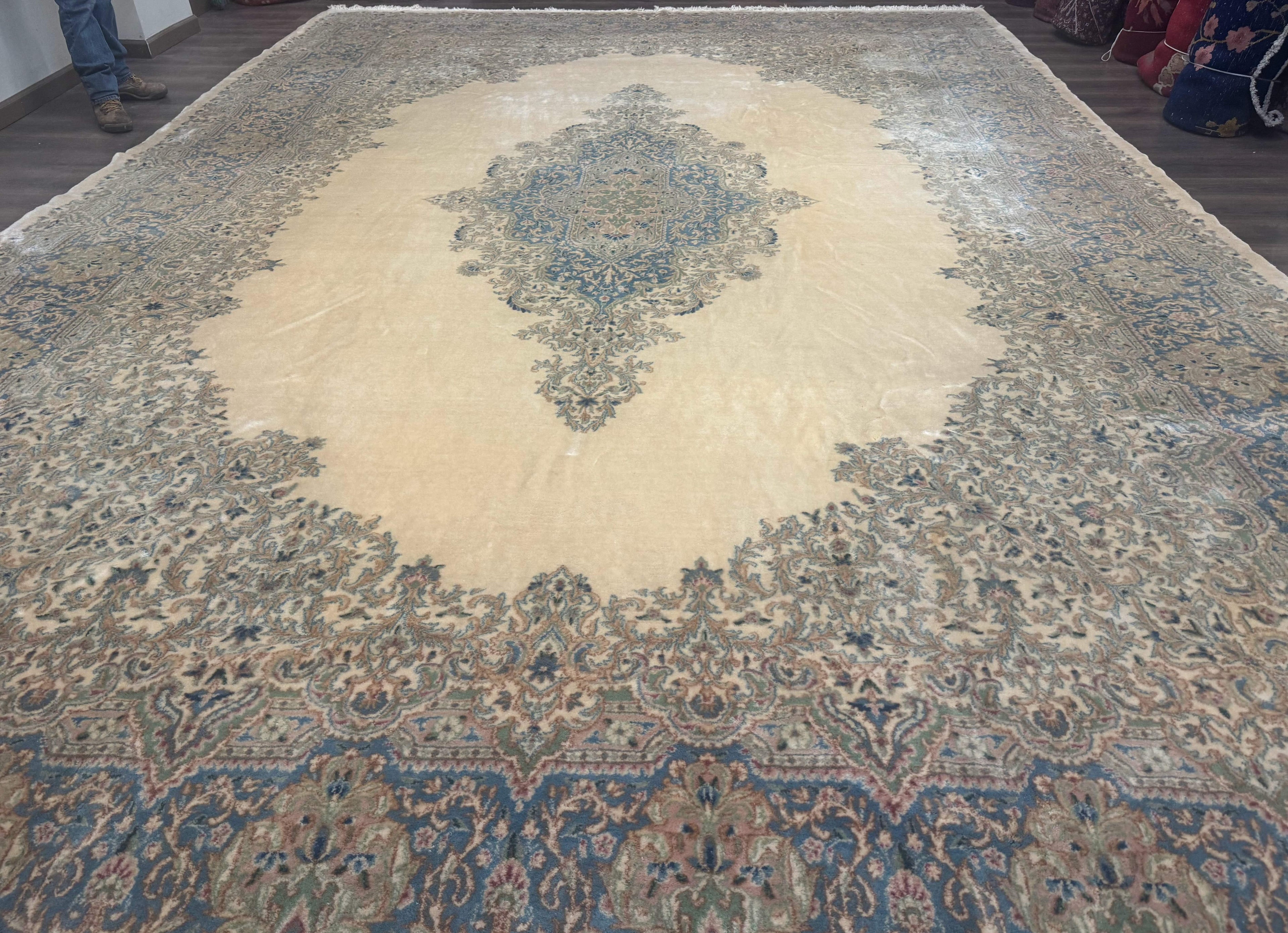 Palace Size Persian Kerman Rug 12x18, Floral Semi Open Field, Signed, Fine 240 KPSI