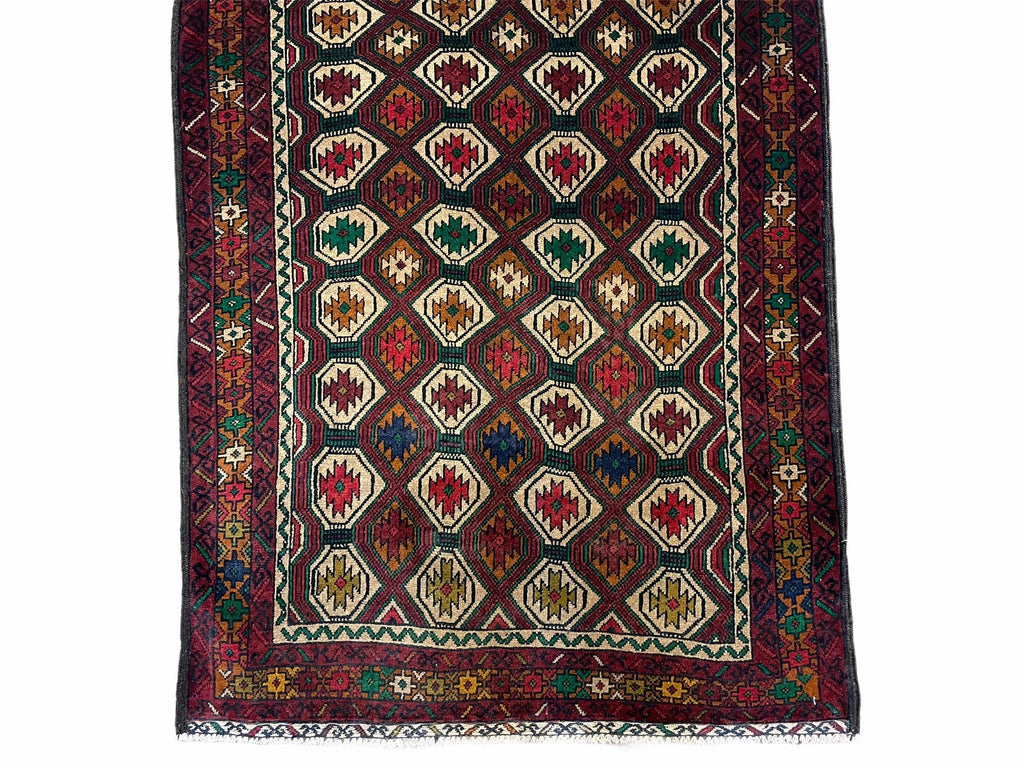 3x5 Vintage Handmade Wool Rug Tribal Turkoman Balouch Prayer Rug Organic Dyes