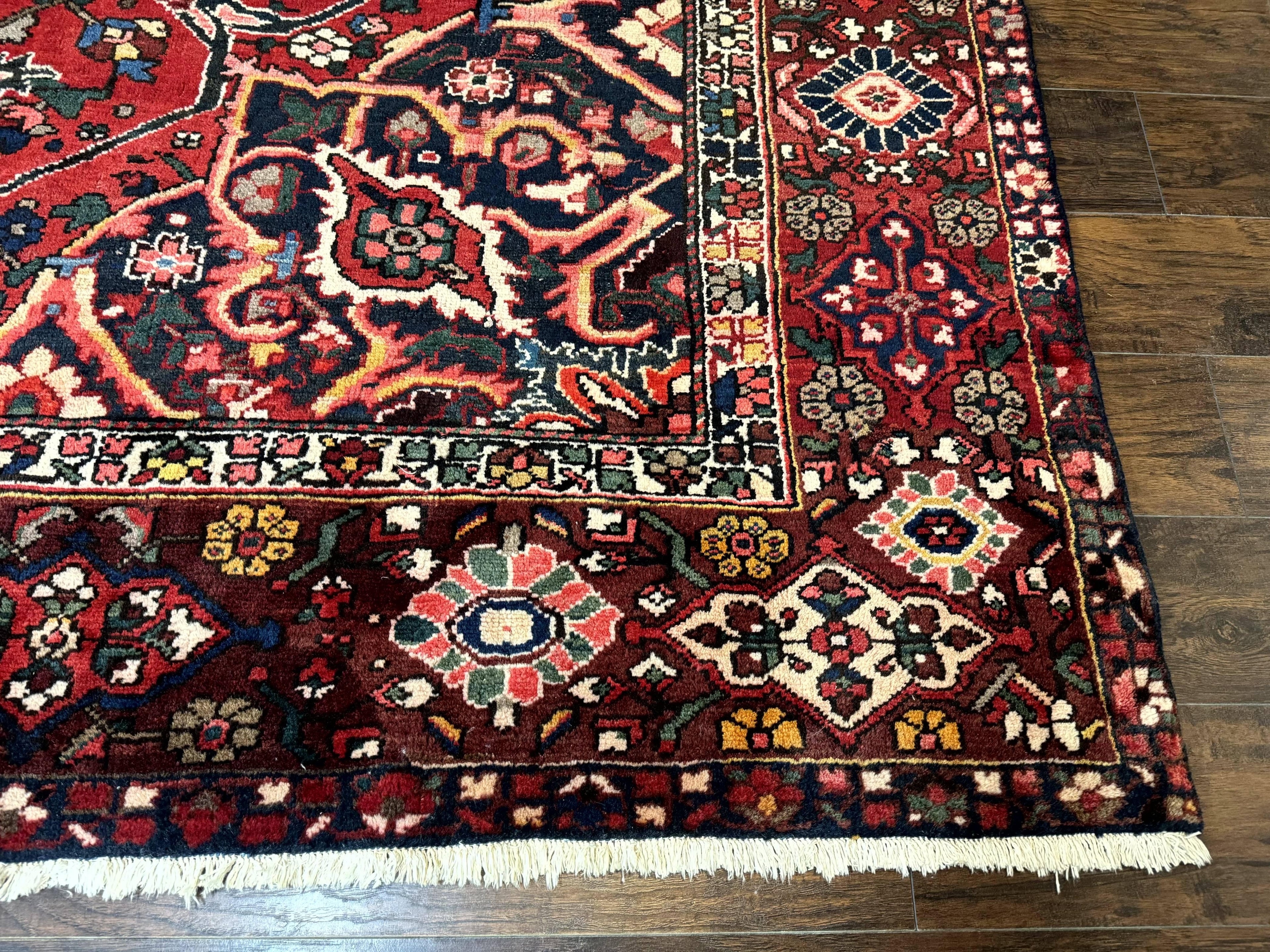 Rare Persian Bakhtiari Rug 10x13, Red, Semi Antique, Large Persian Carpet, Handmade