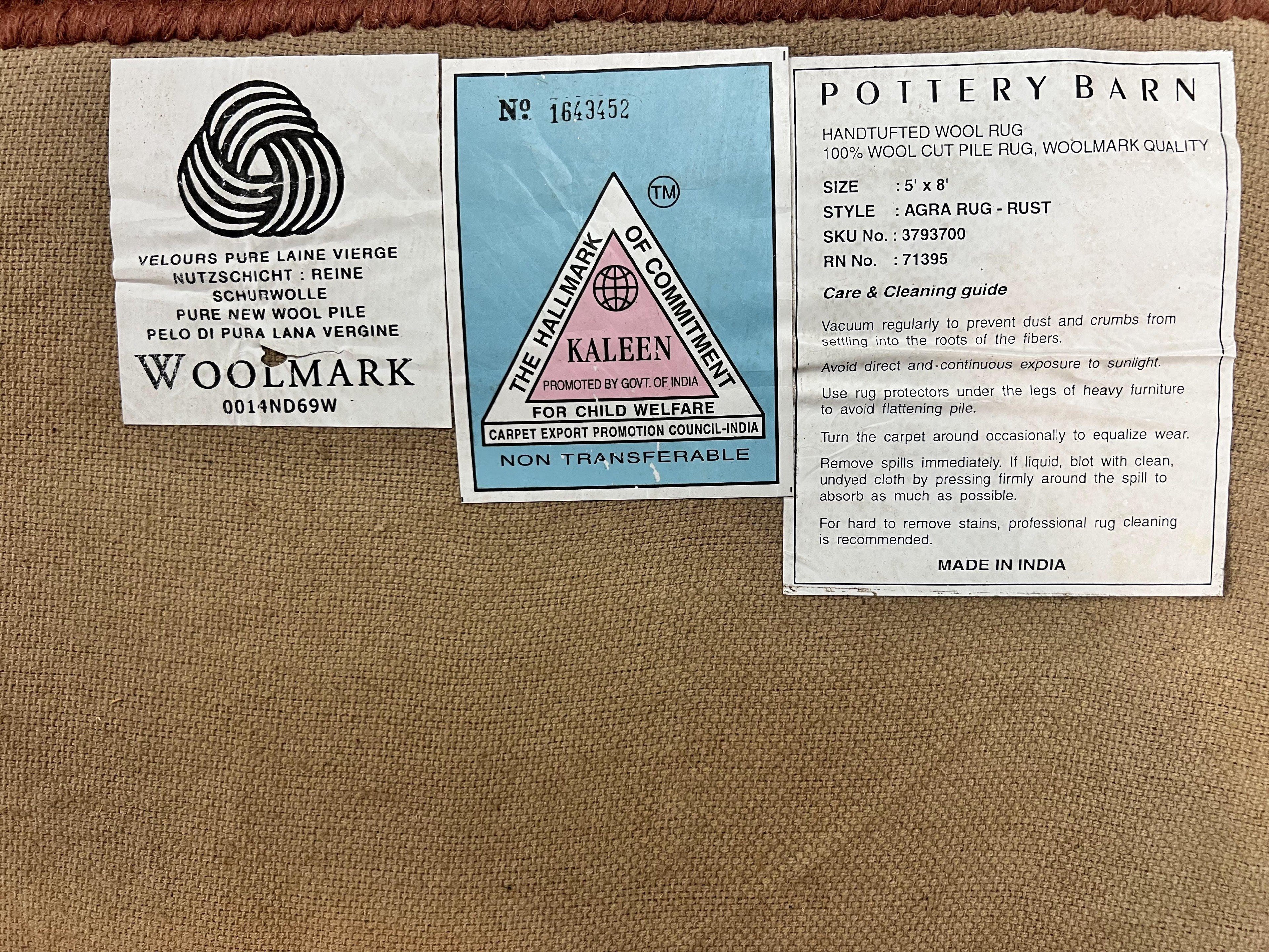 Pottery Barn Rug 5x8, Vintage Hand Tufted Carpet, Wool and Silk, Rust & Maroon