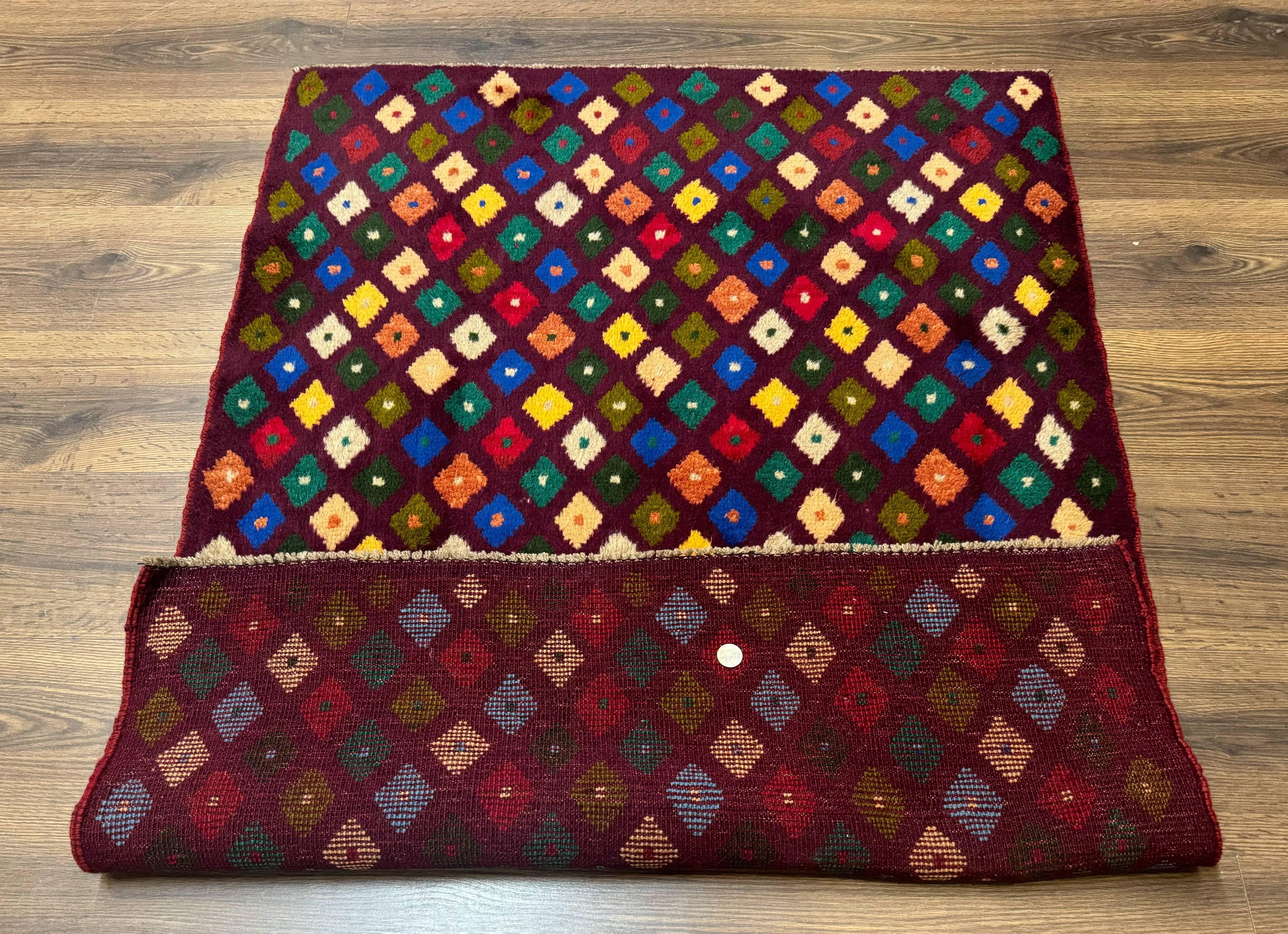 Balouch Rug 3x5, Afghan Rug, Purple-Maroon, Multicolor, Tribal Rug