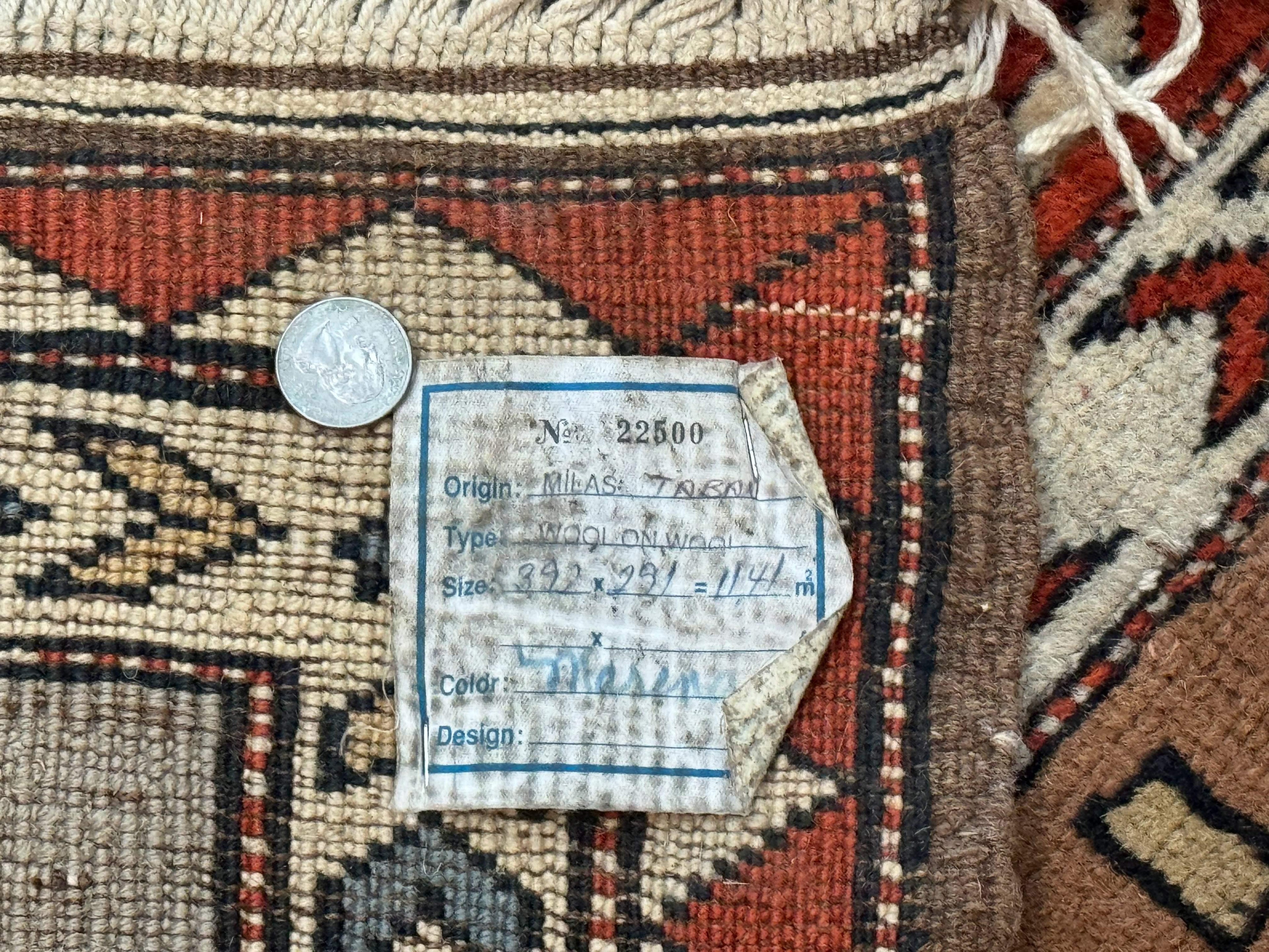 Large Turkish Milas Rug 10x13, Gray, Vintage, Wool on Wool