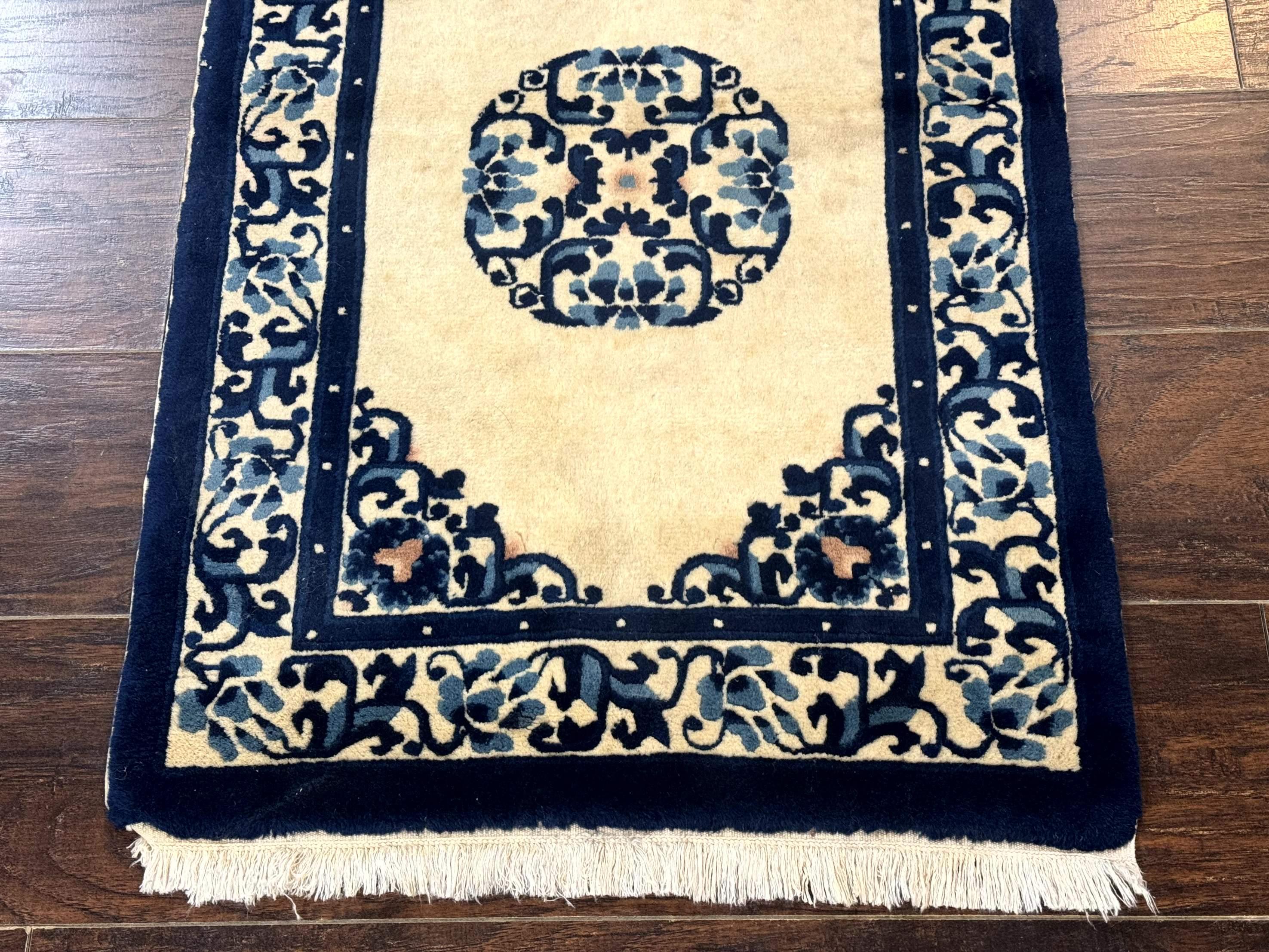 Chinese Peking Rug 2x3, Small Wool Chinese Carpet, Art Deco Rug