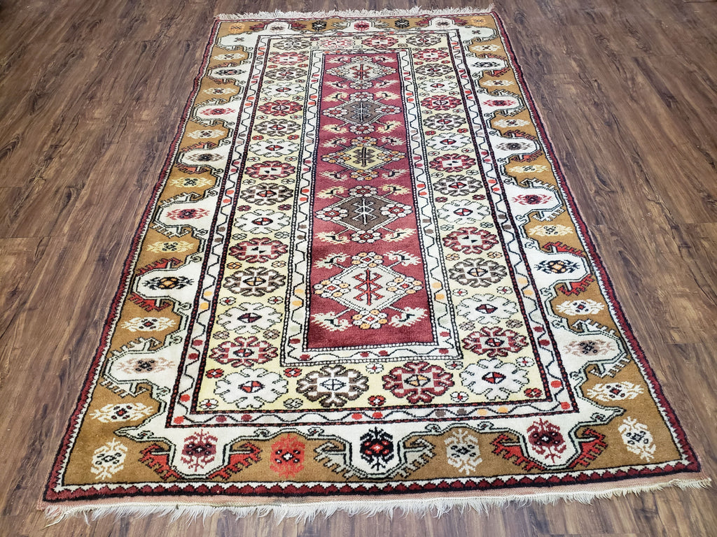 Turkish Caucasian Rug 4x7, Wool Turkish Talish Carpet, Geometric Rug