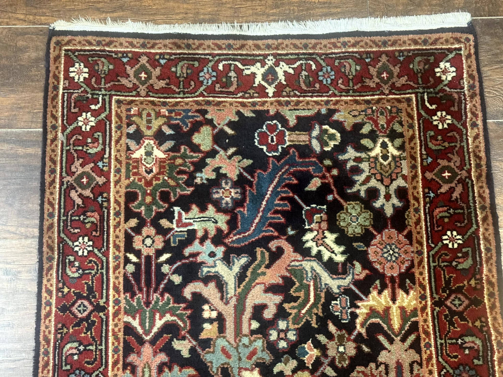 Indo Persian Runner Rug 2.7 x 13, Navy Blue and Red, Allover Floral, Wool, 13ft Runner
