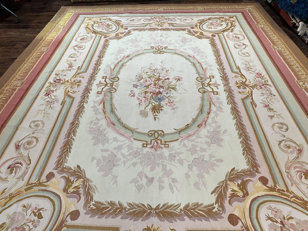 Large Aubusson Rug 11x15, Oversized Gallery Palace Size Flatweave Savonnerie Carpet 11 x 15 ft, Wool Handmade Vintage Elegant European