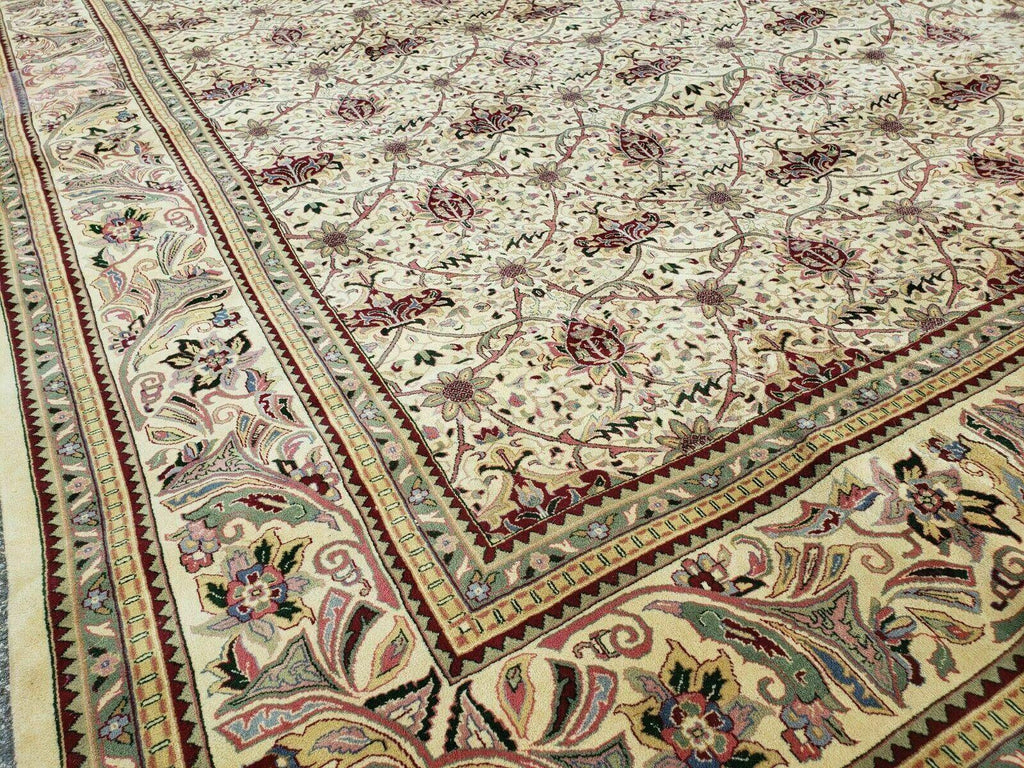 12' X 18' One-of-a-Kind Indian Agra Hand-Knotted Wool Rug Handmade Organic Dyes