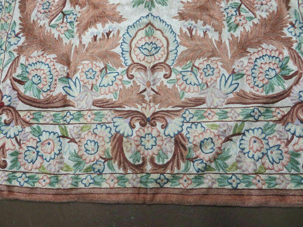 4' X 6' Vintage Embroidery Hand Stitched Rug Silk On Cotton India Backing Nice