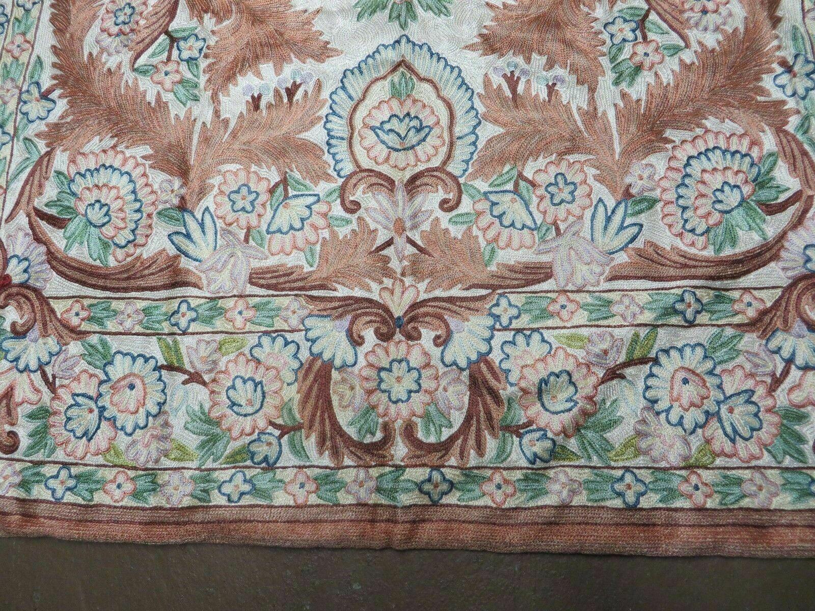 4' X 6' Vintage Embroidery Hand Stitched Rug Silk On Cotton India Backing Nice