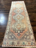 Antique Turkish Runner Rug 3 x 9.6, Farmhouse Rug, Geometric Runner, Handmade, Vintage Rug for Modern Home