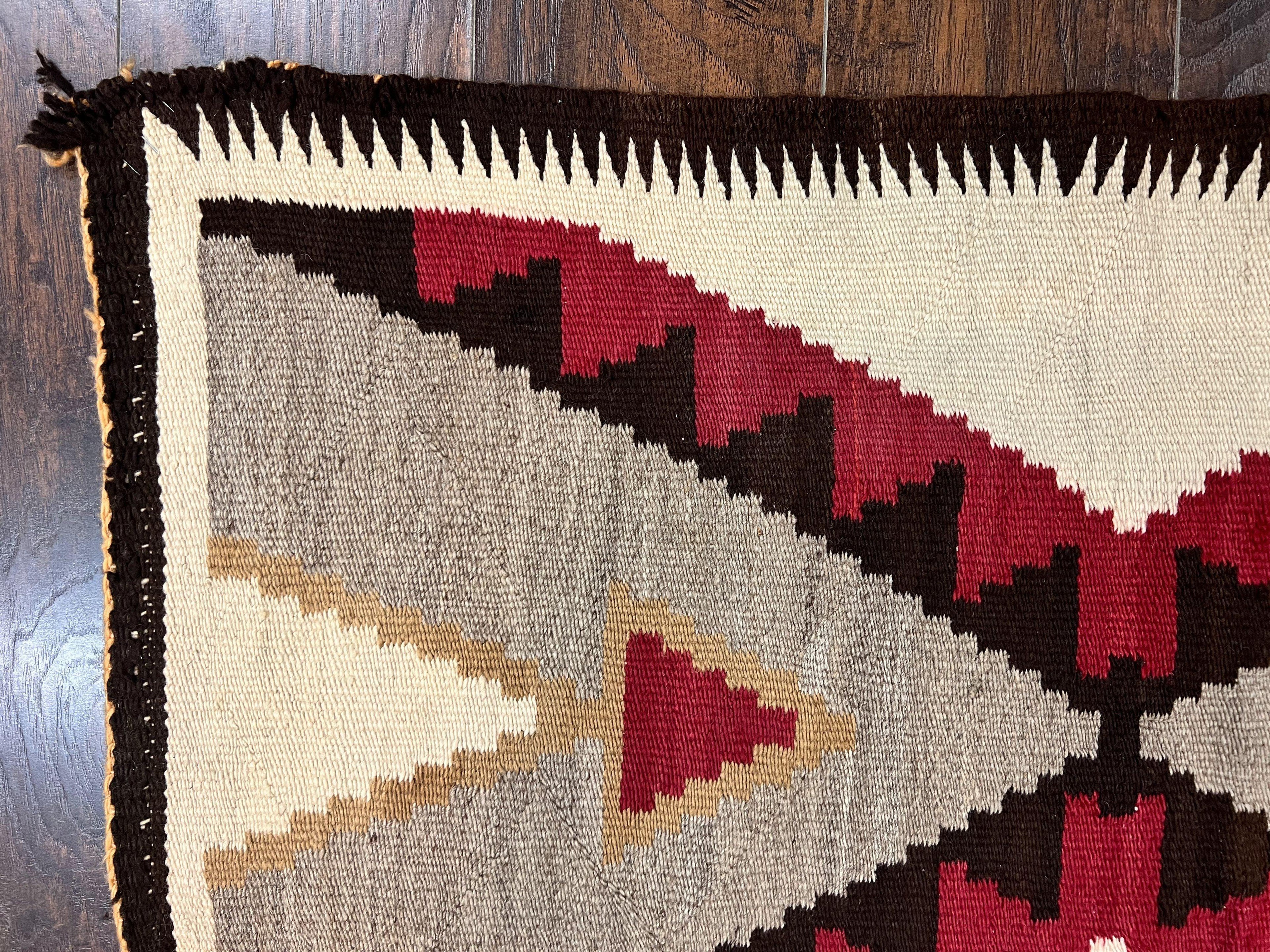 Antique Navajo Rug 2x4, Collectible Native American Wool Handmade Rug, Ivory Black Red Gray, Vintage Navajo Textile
