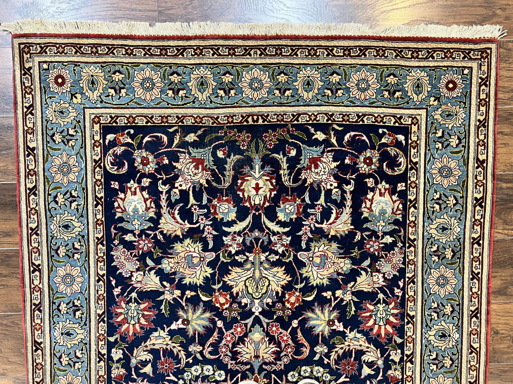 Blue Persian Qum Rug 5x7, Very Fine and Wonderful Authentic Persian Carpet, Wool Hand Knotted Vintage Semi Antique Oriental Rug, Floral, Ghom Qom Rug