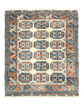 Turkish Kazak Rug 3x4, Wool Hand Knotted Handmade Vintage Carpet, Geometric Tribal Repeated Motif, Small 3 x 4 Antique Rug, Cream Red