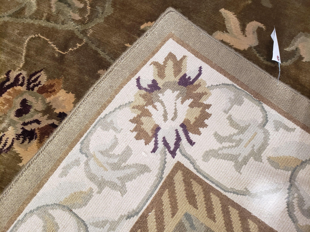 8x10 Tibetan Rug, Green & Beige Floral Rug, Large Handmade Wool Rug