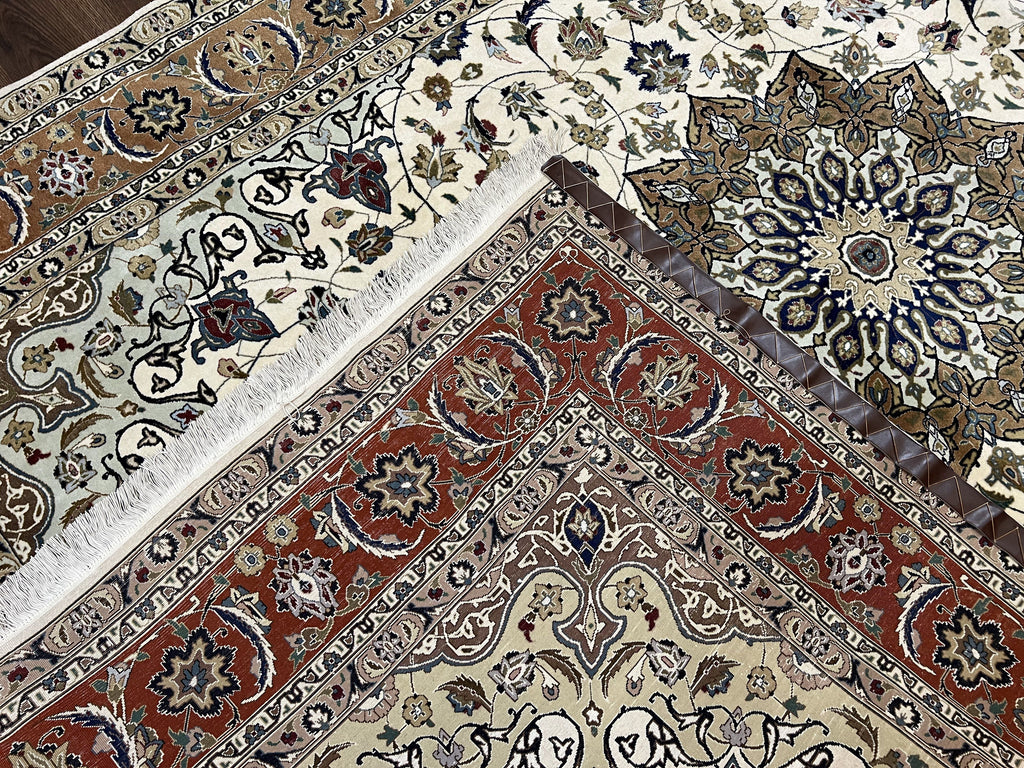 Wonderful Persian Tabriz Rug 7x10, Floral Medallion, Very Fine Oriental Carpet, Ivory