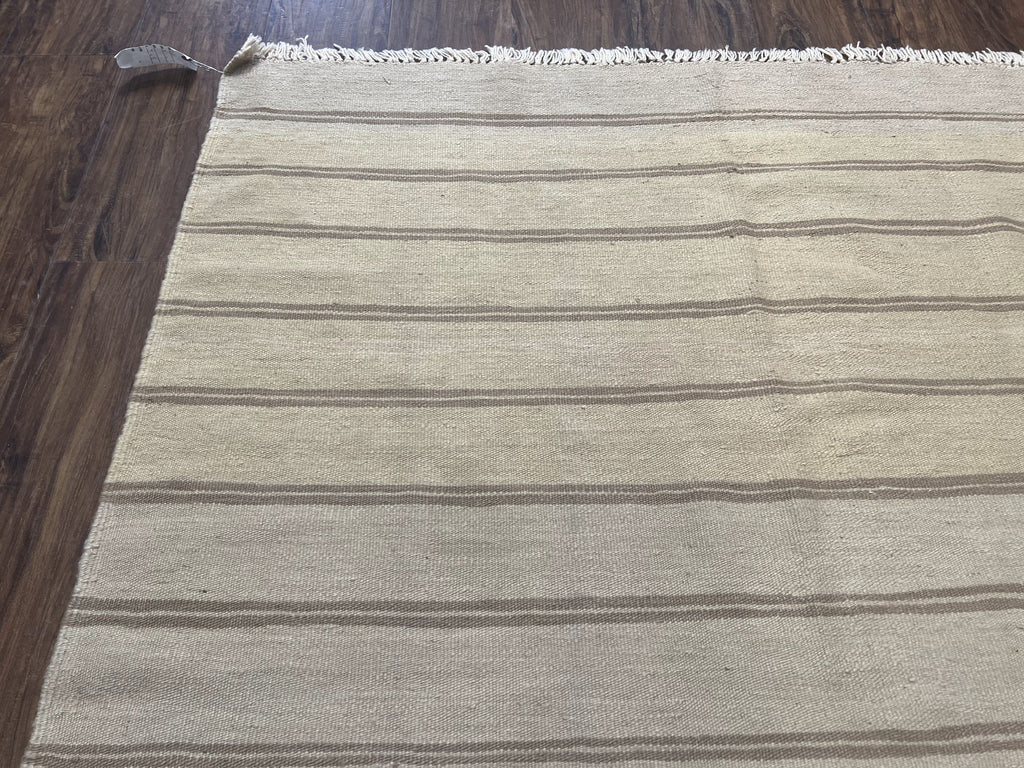New Turkish Kilim Rug 5x8 Flatweave Carpet, Bohemian Rug, Contemporary Rug, Hand Woven, Wool Area Rug, Gray and Taupe, Striped Pattern