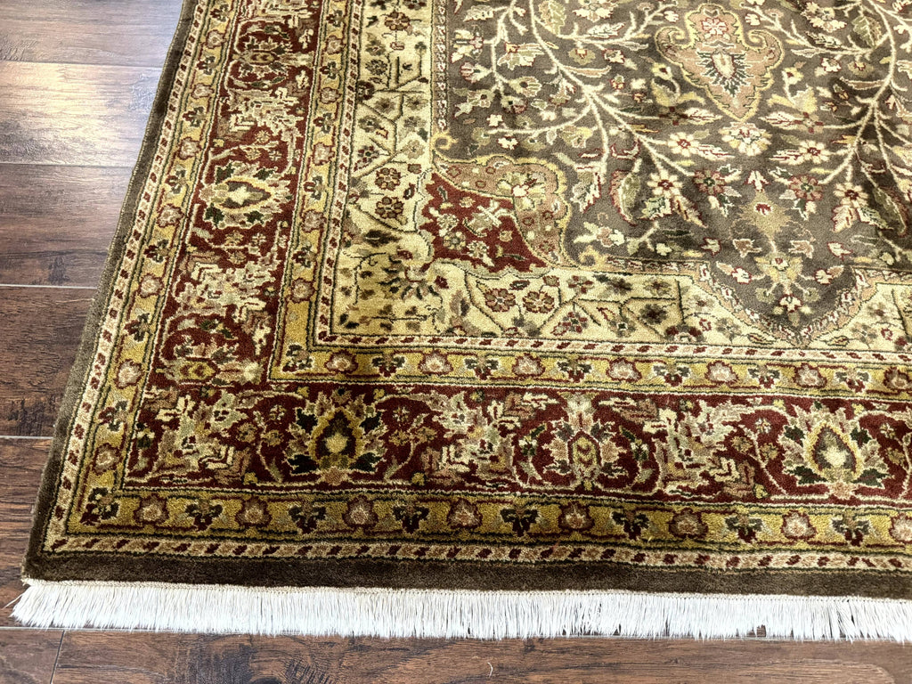 Indo Persian Rug 6x9, Wool Handmade Vintage Rug, Floral Cross Pattern