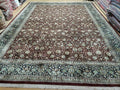 Persian Rug 9x12, Floral Allover, Very Fine, Handmade, Room Sized Oriental Carpet, Sino Persian, Maroon and Navy Blue