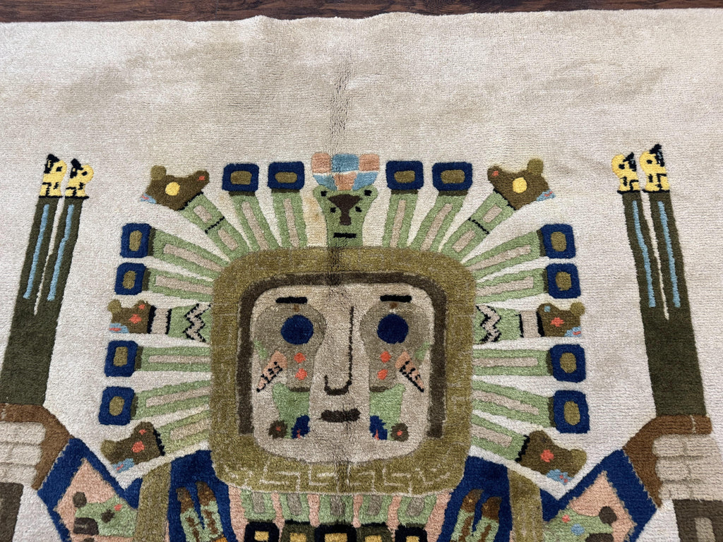 South American Rug 6x7, Unique Native American Design, Ivory, Ecuador Rug, Handmade Wool