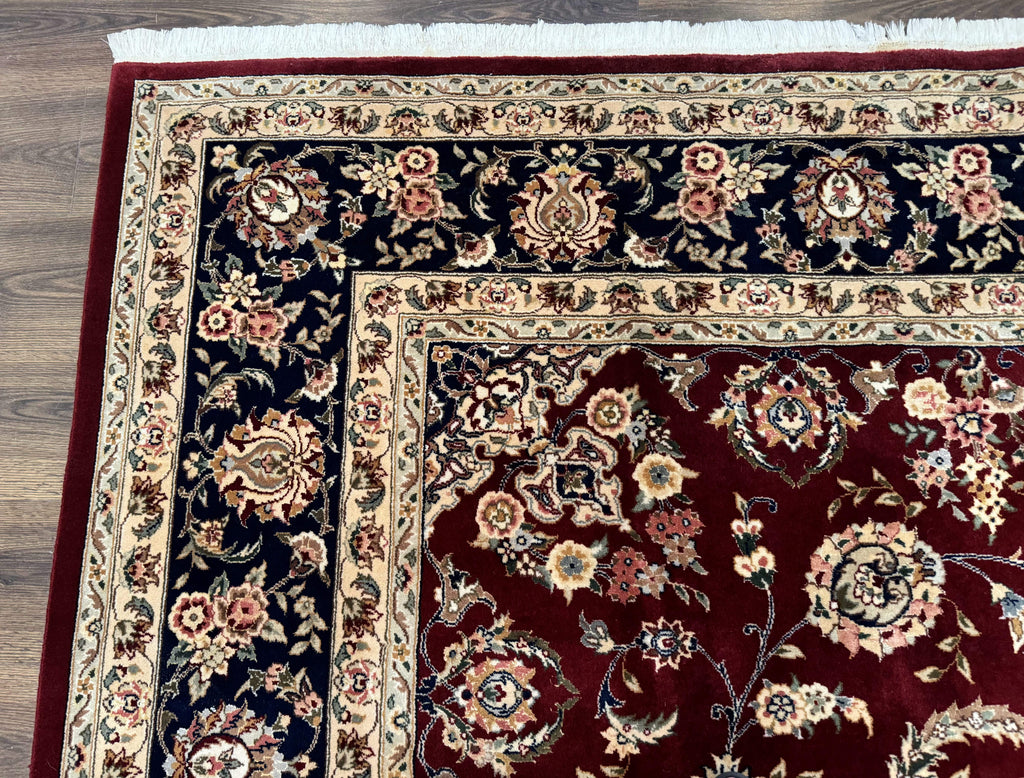 Sino Persian Rug 9x11, Burgundy and Navy Blue, Fine 200 KPSI, Floral Allover
