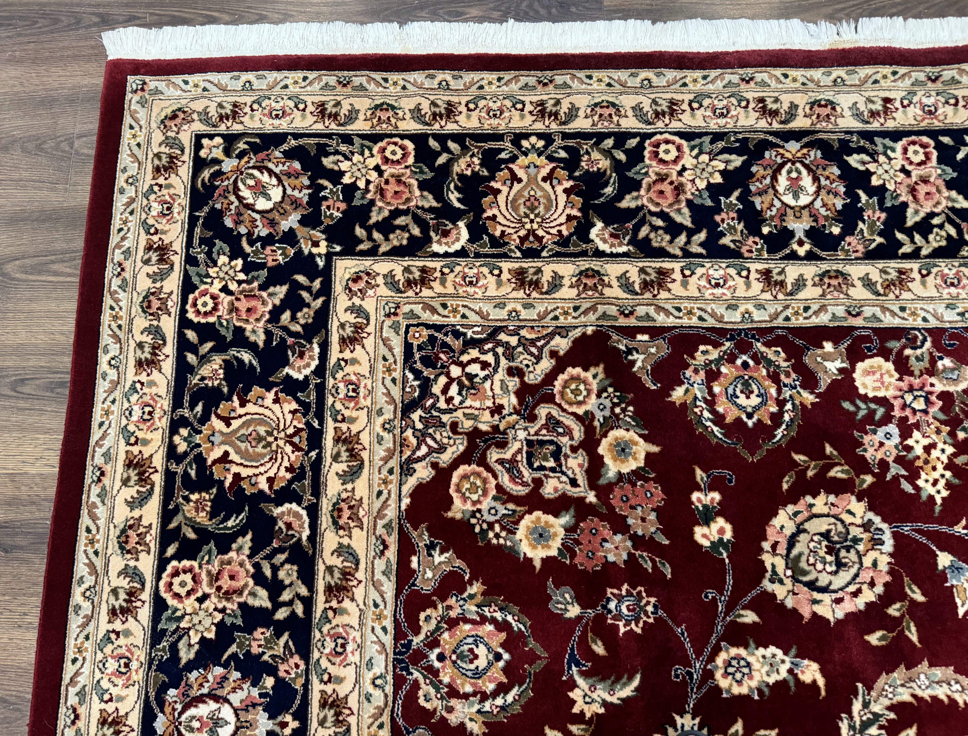 Sino Persian Rug 9x11, Burgundy and Navy Blue, Fine 200 KPSI, Floral Allover
