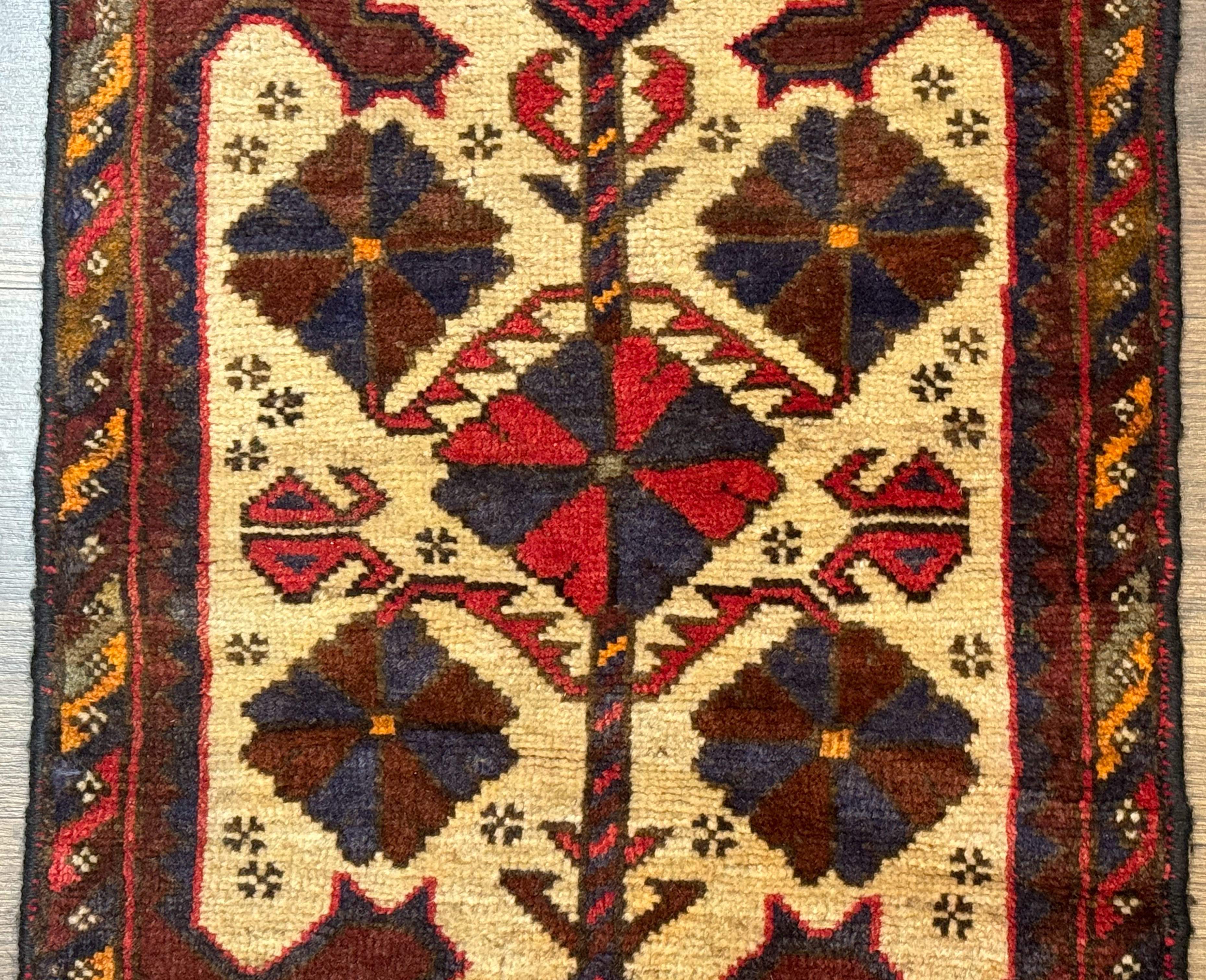 Small Persian Baluchi Tribal Rug, Tan, Handmade